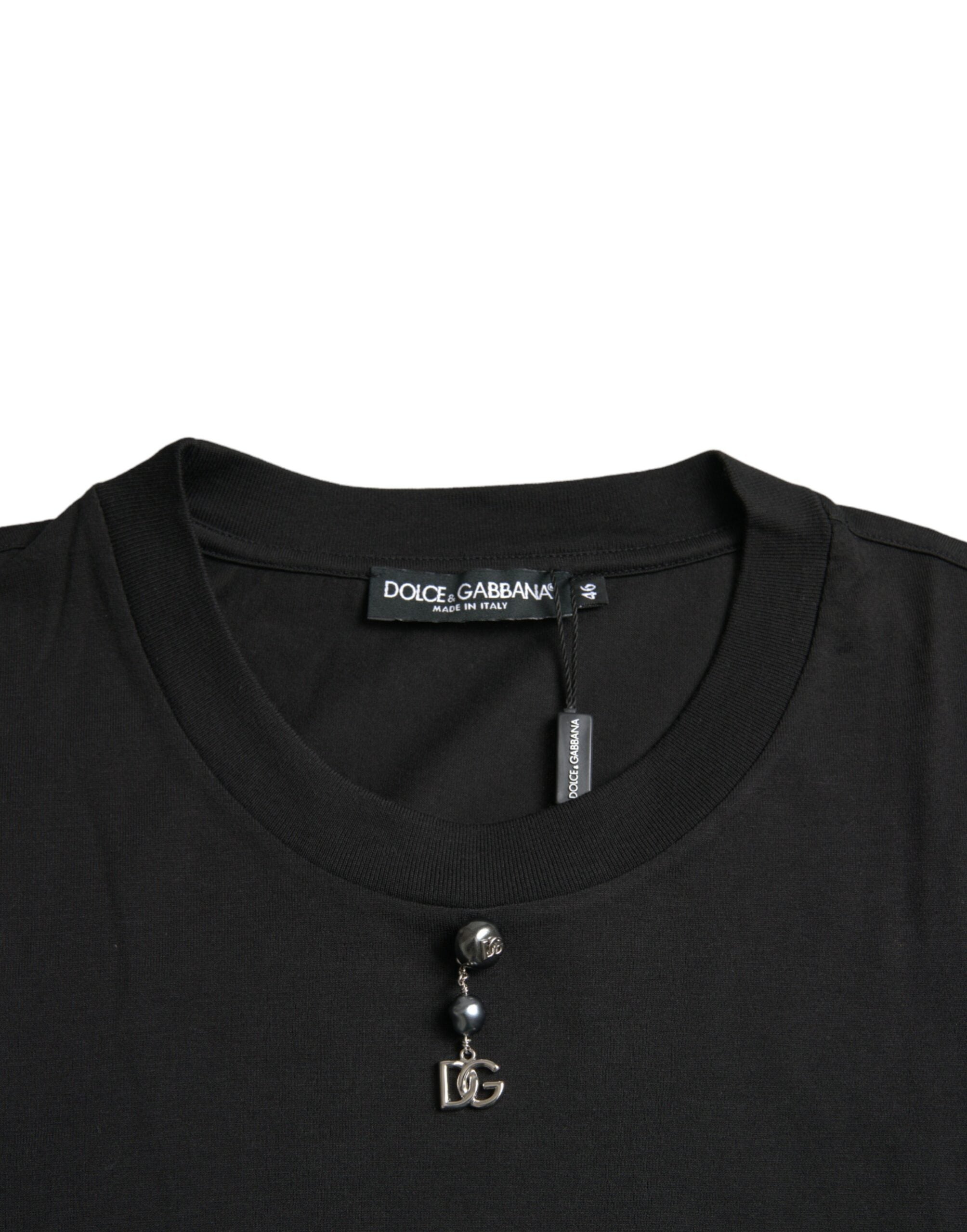 Μπλουζάκι Dolce &amp; Gabbana Black Embellished Cotton Crew Neck