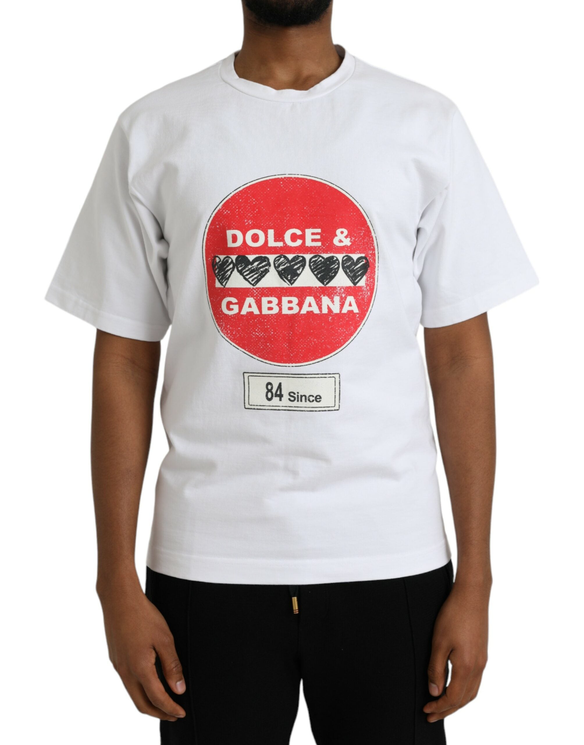 Μπλουζάκι με κοντό μανίκι Dolce &amp; Gabbana White Amor Heart Cotton Crewneck