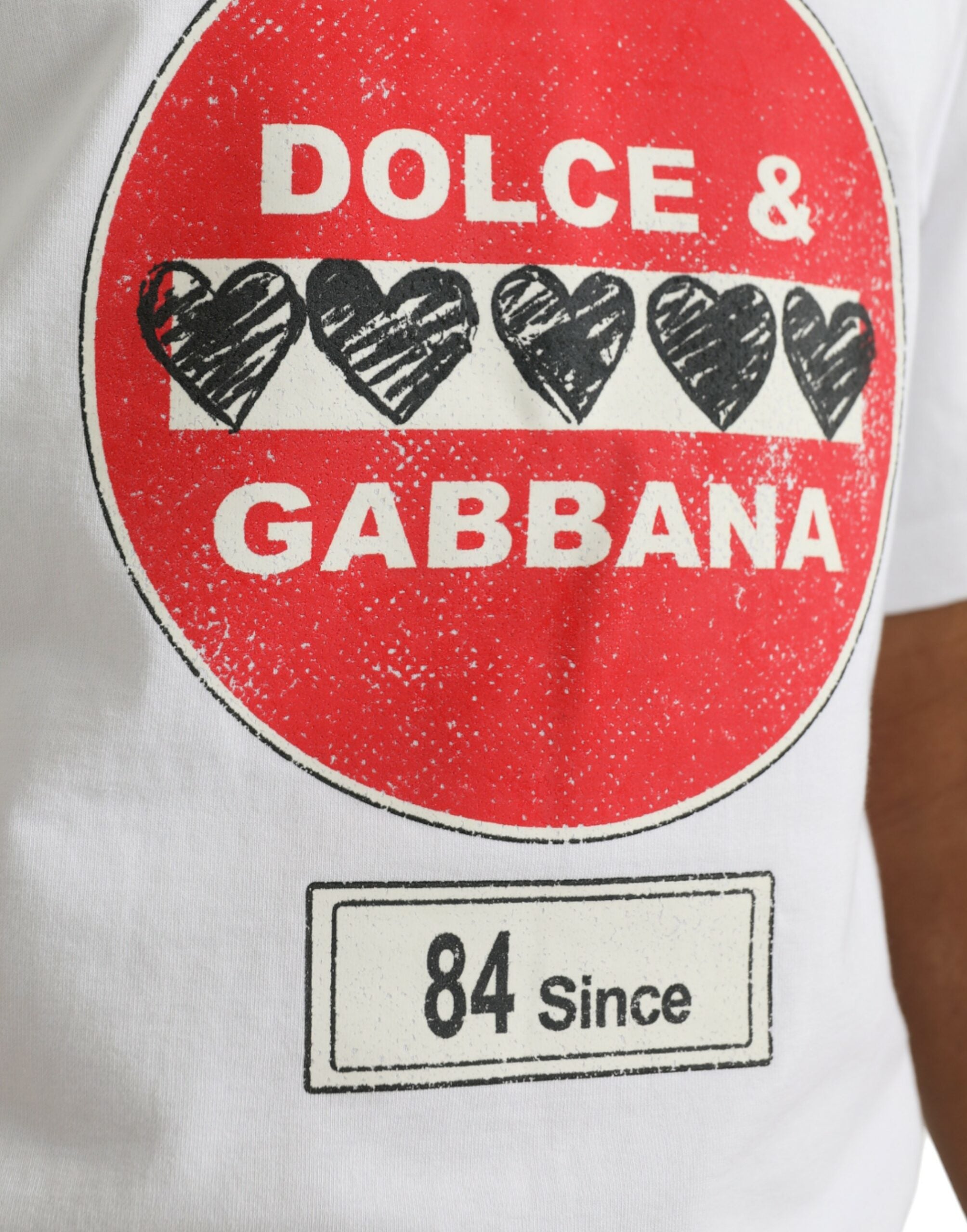 Μπλουζάκι με κοντό μανίκι Dolce &amp; Gabbana White Amor Heart Cotton Crewneck