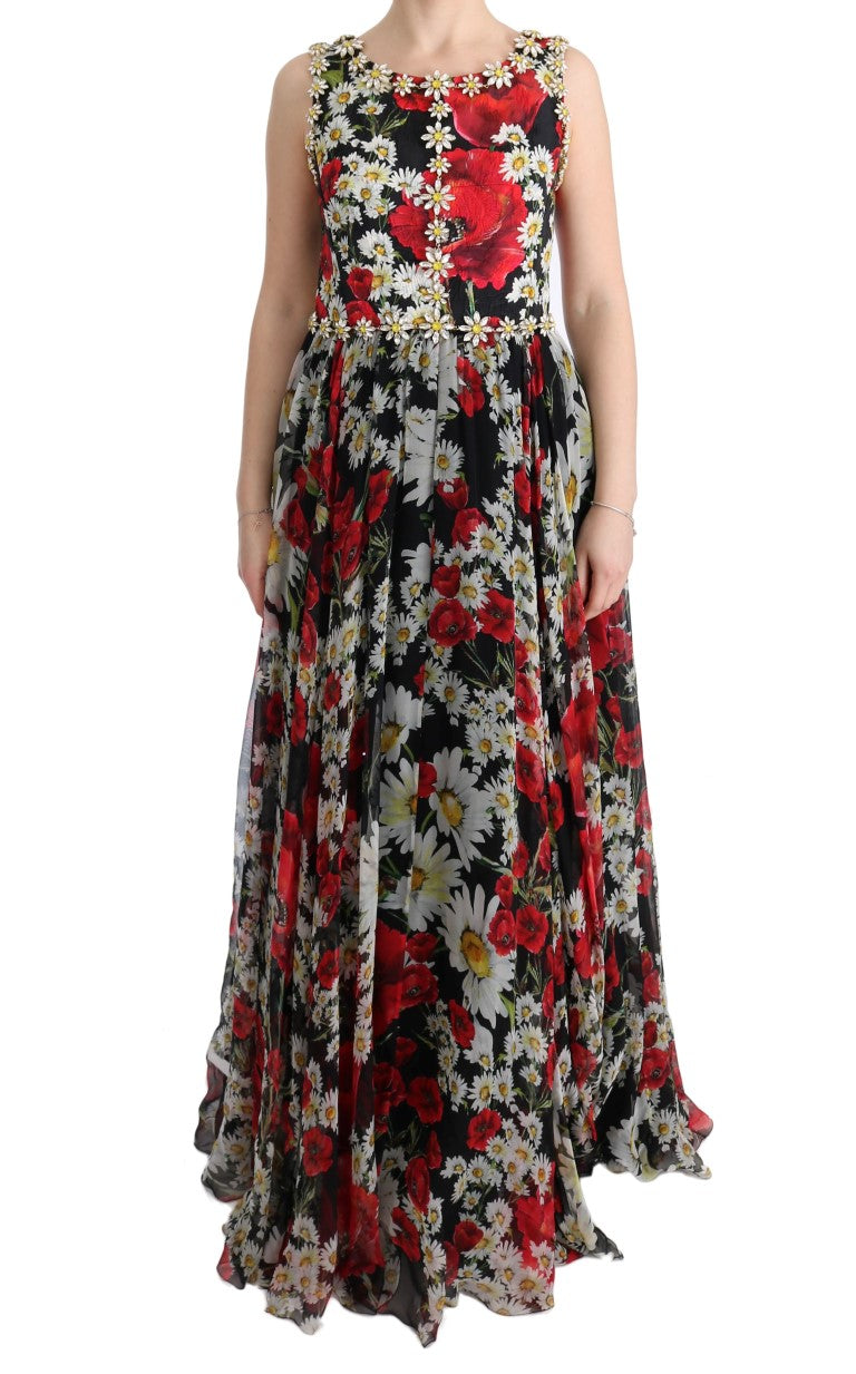 Floral Maxi Gown Dolce &amp; Gabbana με στάμπα ηλίανθου και κρύσταλλα