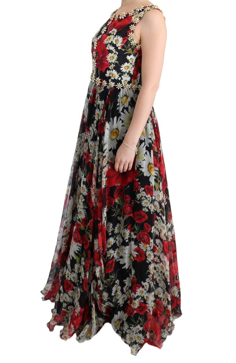 Floral Maxi Gown Dolce &amp; Gabbana με στάμπα ηλίανθου και κρύσταλλα