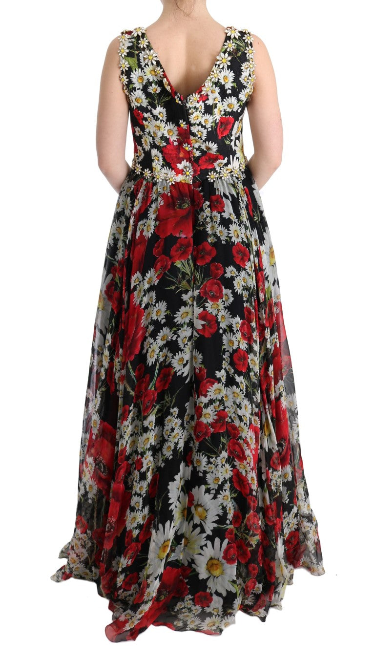 Floral Maxi Gown Dolce &amp; Gabbana με στάμπα ηλίανθου και κρύσταλλα