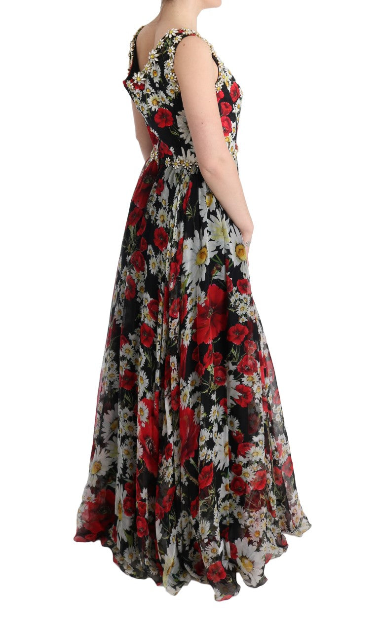 Floral Maxi Gown Dolce &amp; Gabbana με στάμπα ηλίανθου και κρύσταλλα