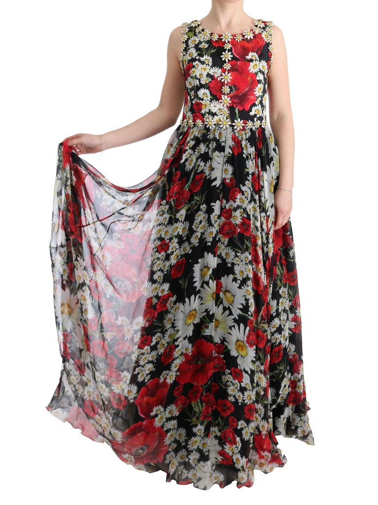 Floral Maxi Gown Dolce &amp; Gabbana με στάμπα ηλίανθου και κρύσταλλα