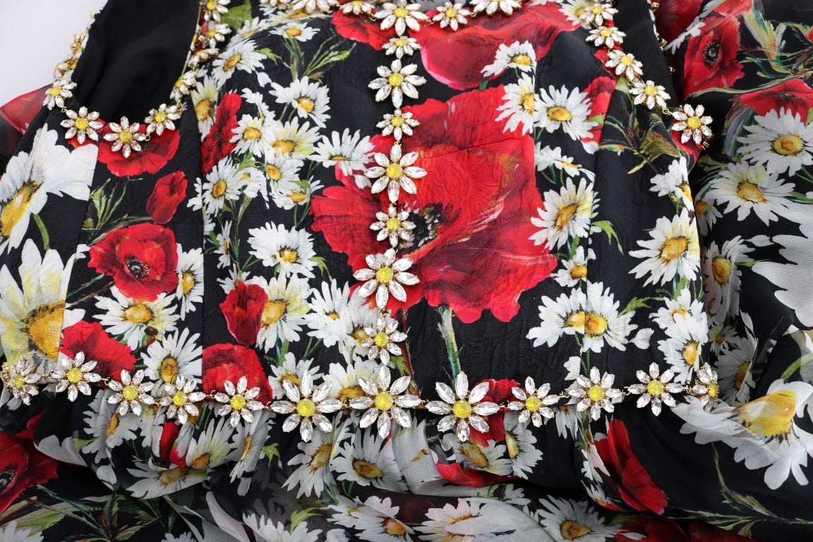 Floral Maxi Gown Dolce &amp; Gabbana με στάμπα ηλίανθου και κρύσταλλα