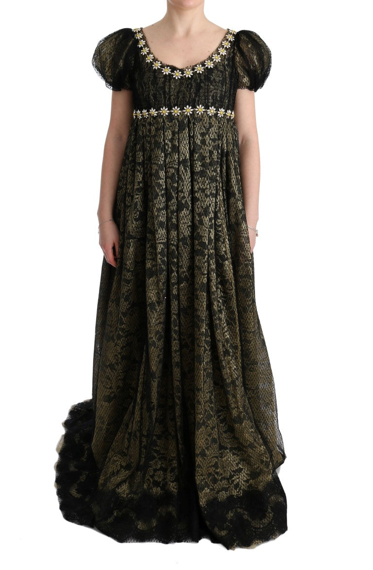 Dolce &amp; Gabbana Sunflower Lace Crystal Maxi Shift Φόρεμα