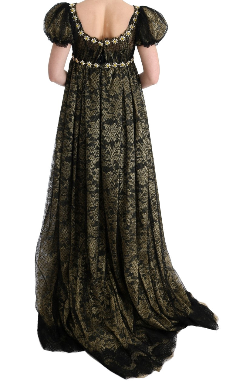 Dolce &amp; Gabbana Sunflower Lace Crystal Maxi Shift Φόρεμα