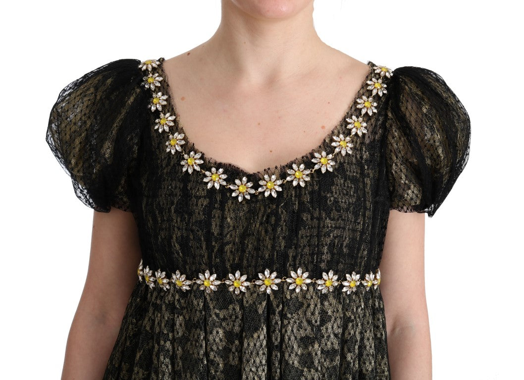 Dolce &amp; Gabbana Sunflower Lace Crystal Maxi Shift Φόρεμα