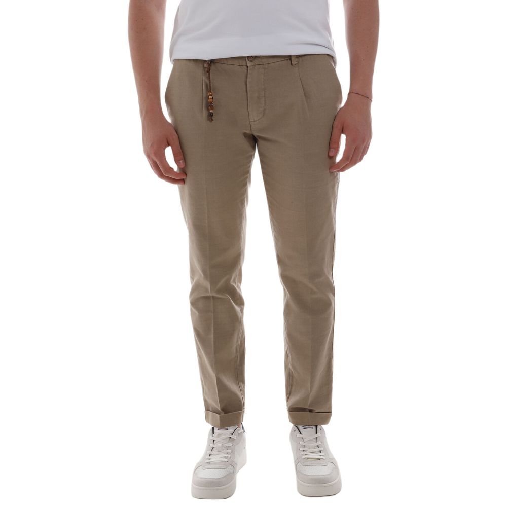 Yes Zee Chic Cotton Chino Trousers in Earthy Brown