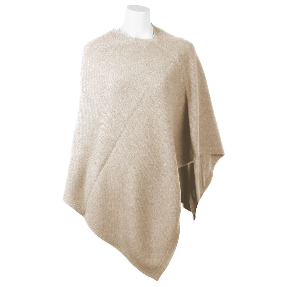 Emilio Romanelli Chic V-Neck Cashmere Poncho σε μπεζ χρώμα