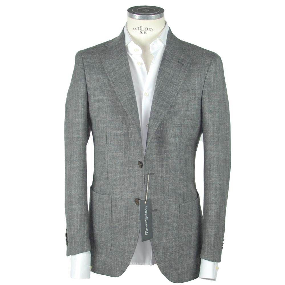 Emilio Romanelli Elegant Grey Slim Μαλλί-Λινό Blazer