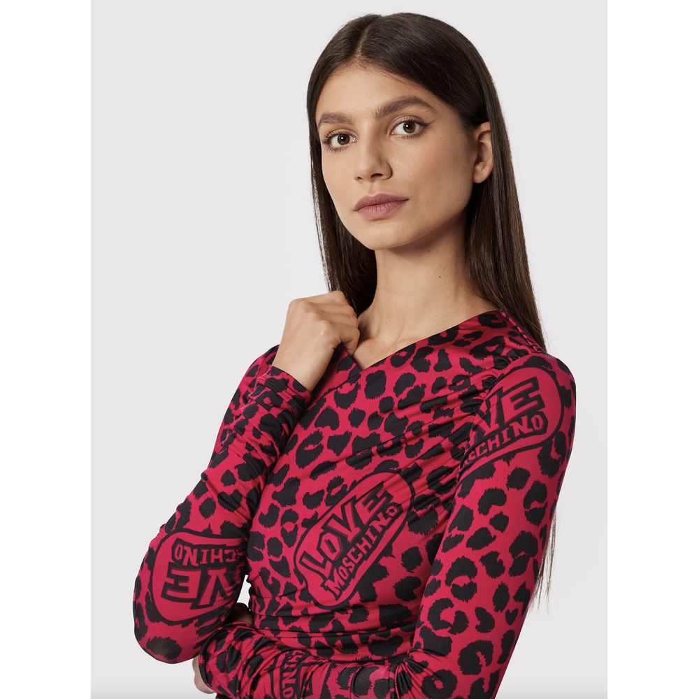 Love Moschino Chic Leopard Texture Dress in Pink and Black