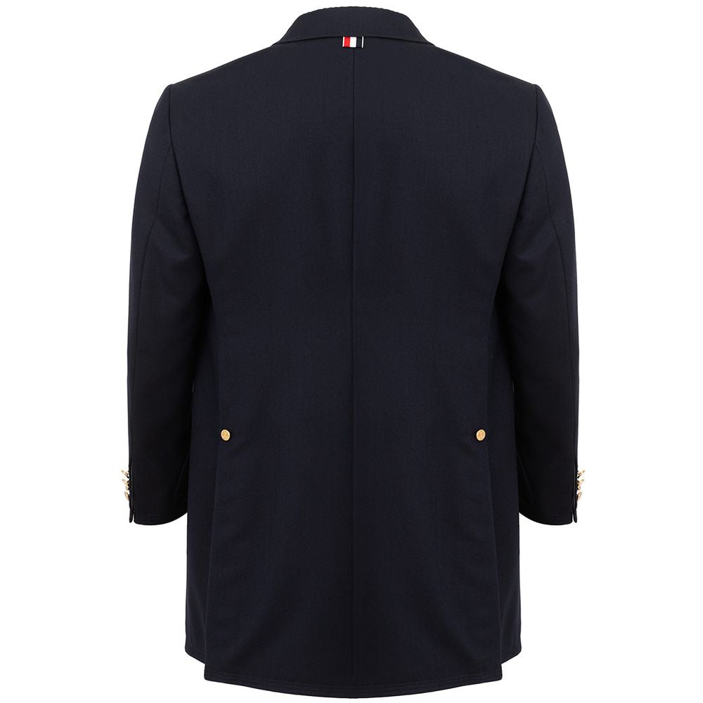 Κομψό μάλλινο μπουφάν Thom Browne σε Signature Blue