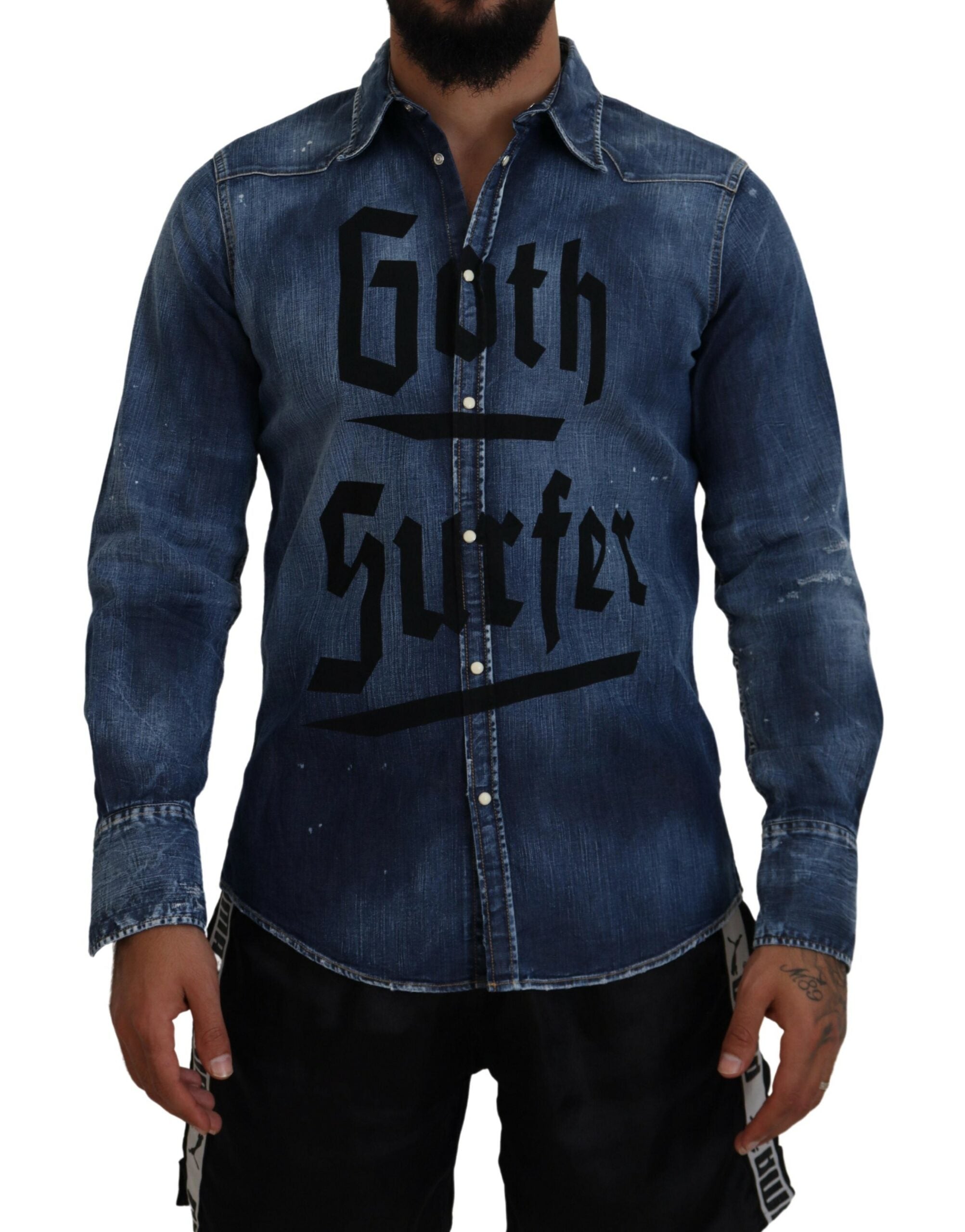 Ανδρικό τζιν πουκάμισο Dsquared² Blue Washed Goth Surfer Print