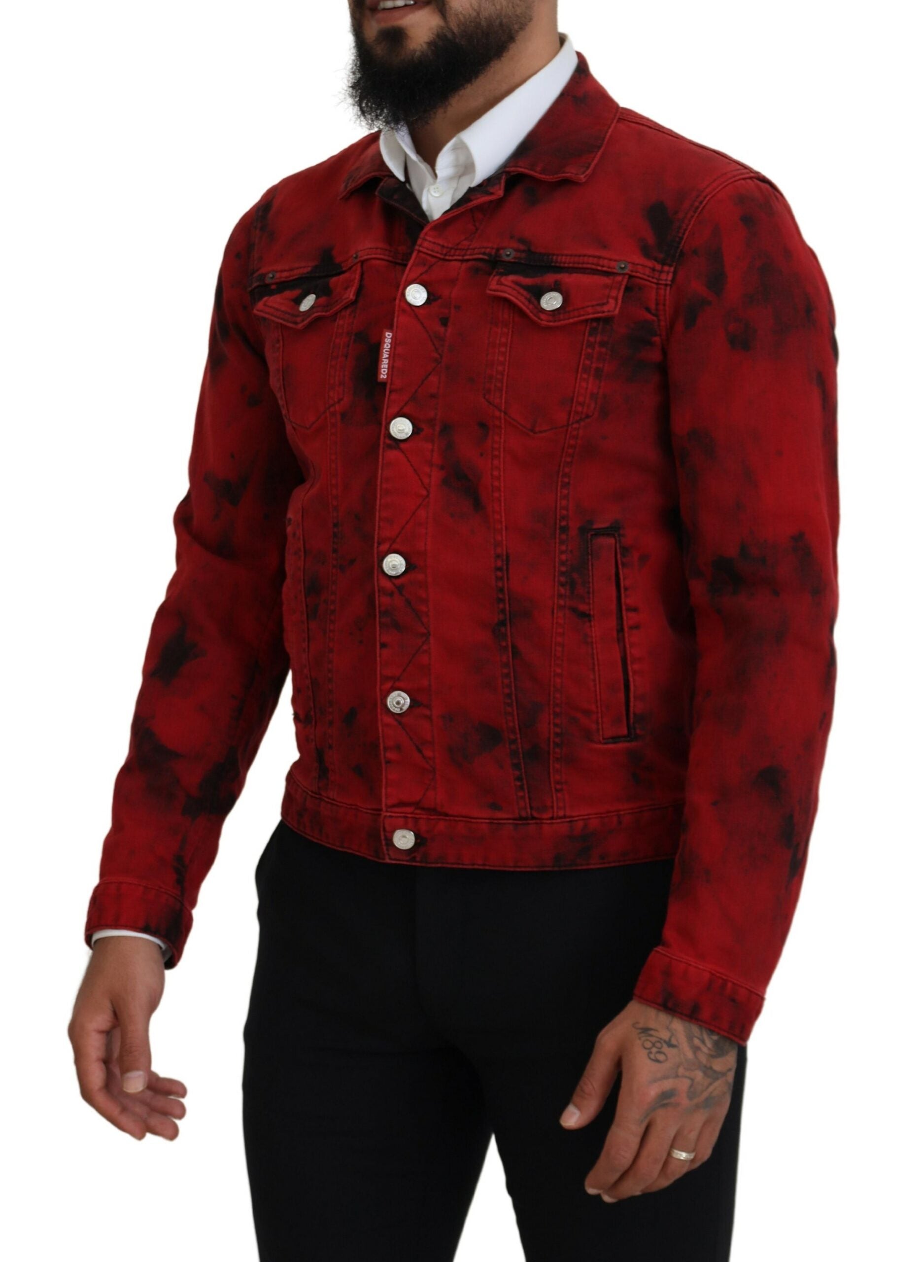 Ανδρικό τζιν μπουφάν Dsquared² Red Black Tie Dye Dye Collared