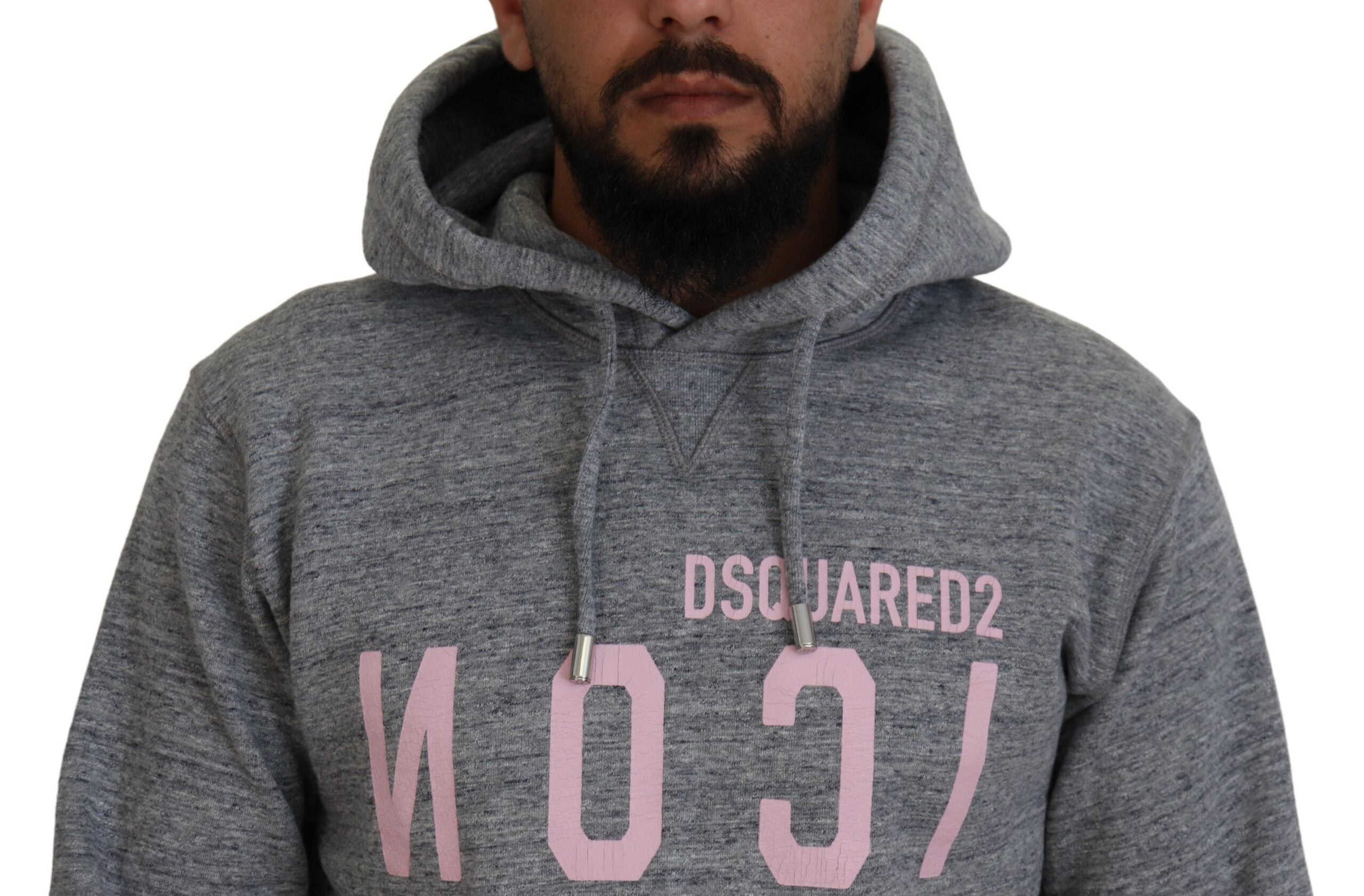 Dsquared² Gray Cotton Hooded Printed Men Pullover Sweater