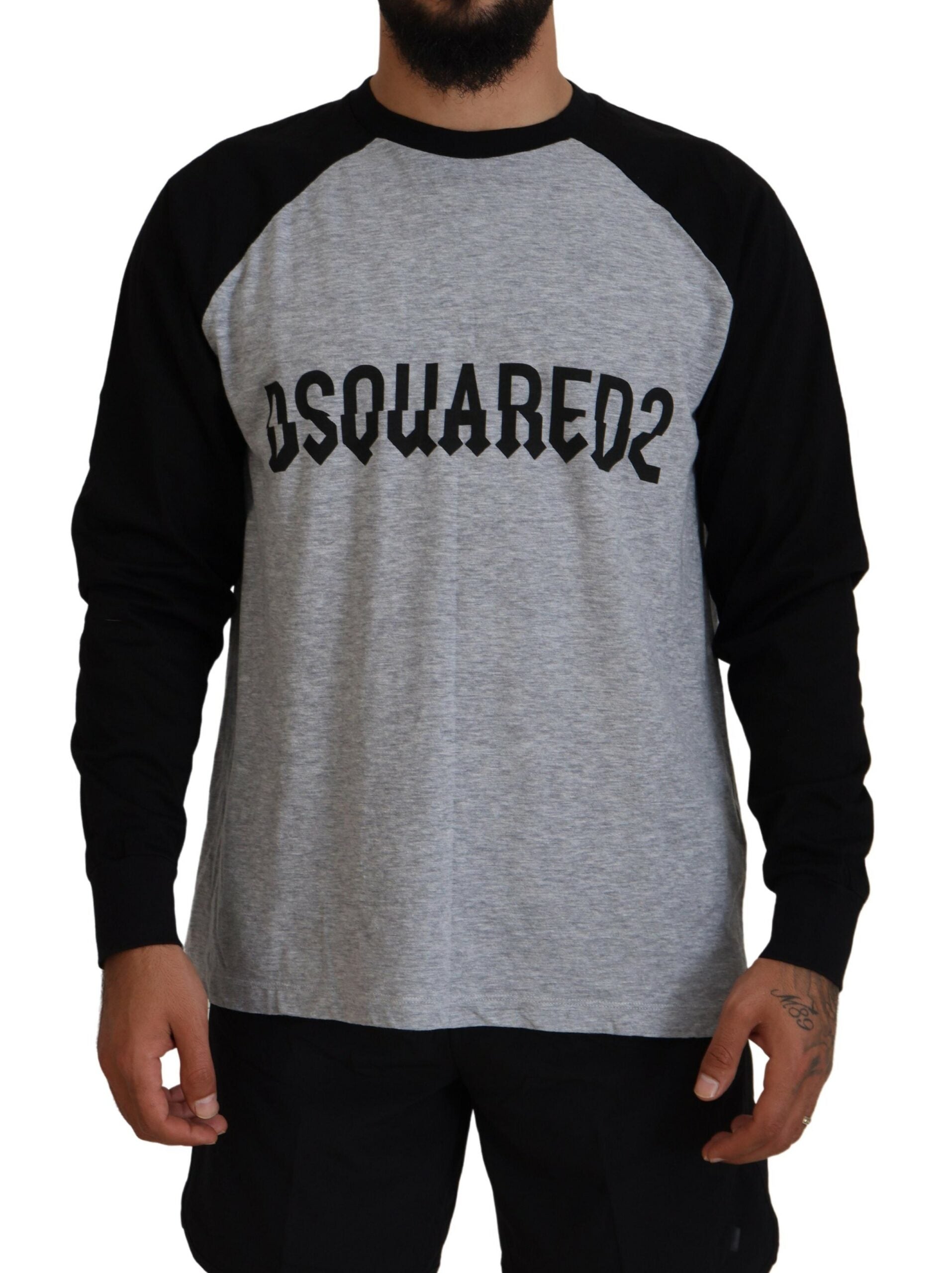 T-shirt Dsquared² Δίχρωμο με μακρυμάνικο στάμπα με λαιμόκοψη