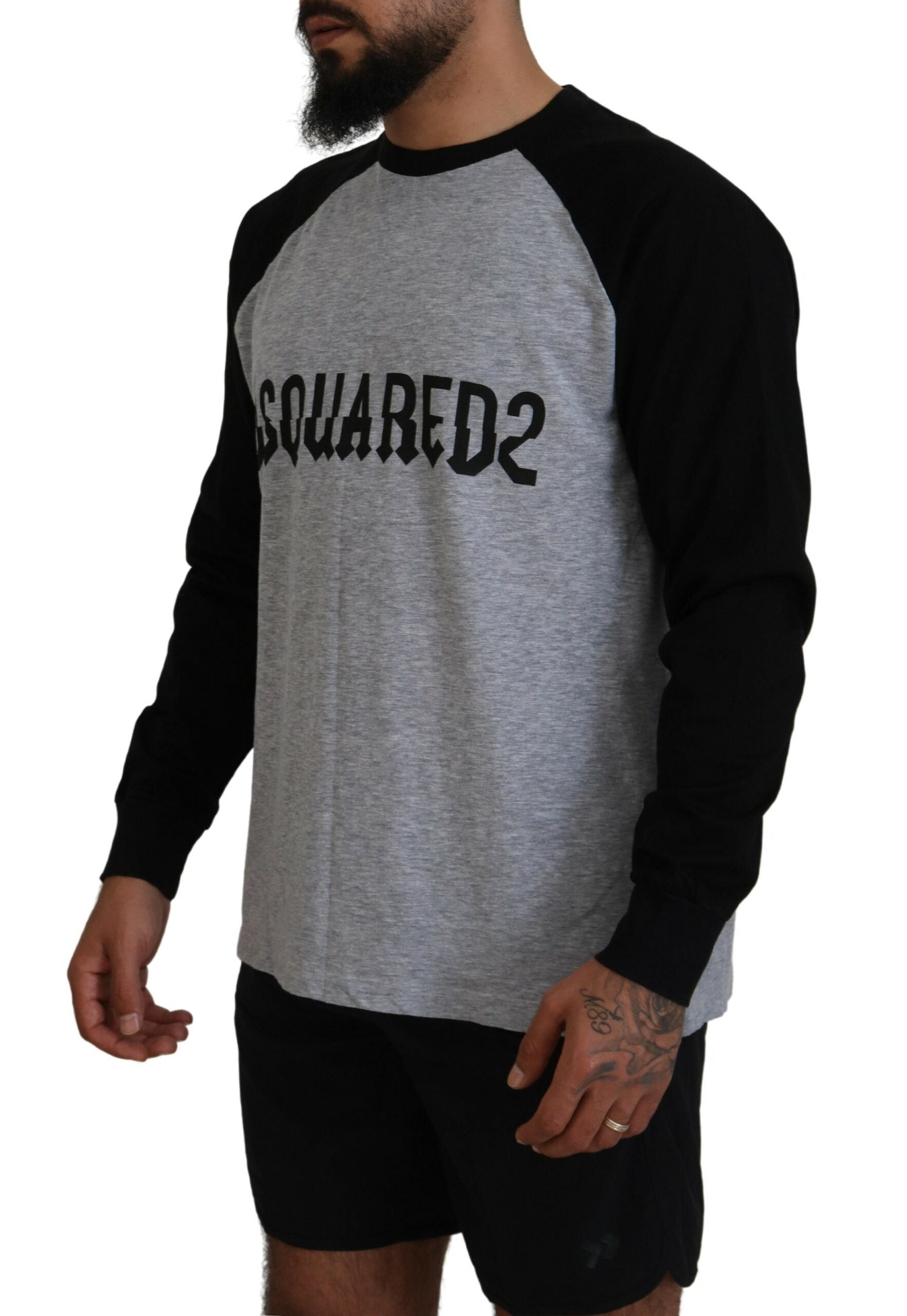 T-shirt Dsquared² Δίχρωμο με μακρυμάνικο στάμπα με λαιμόκοψη