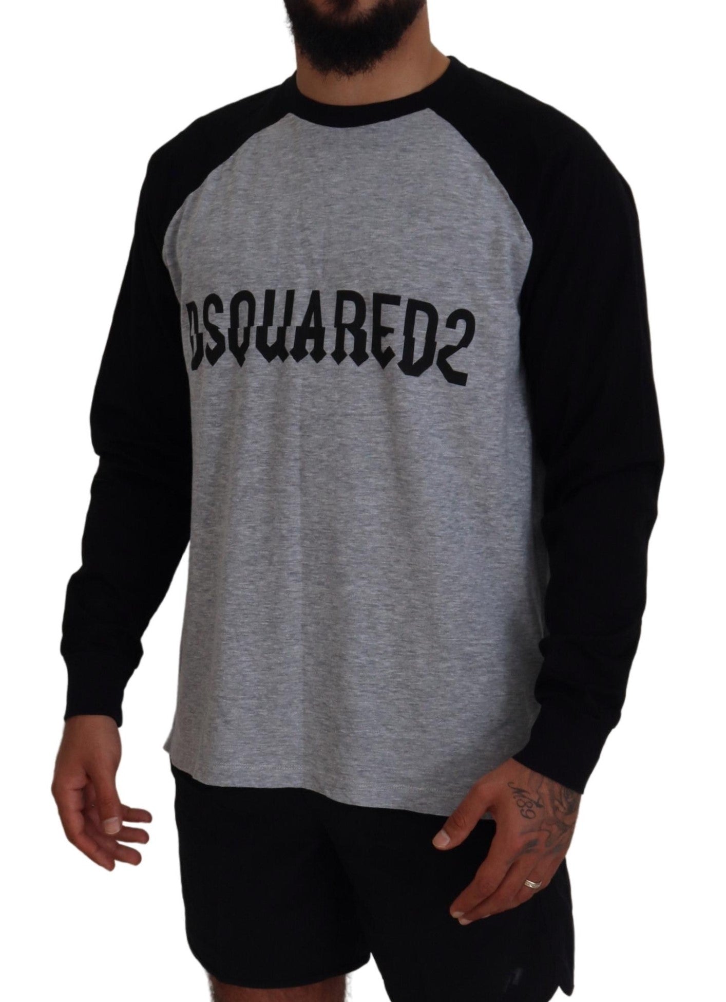 T-shirt Dsquared² Δίχρωμο με μακρυμάνικο στάμπα με λαιμόκοψη