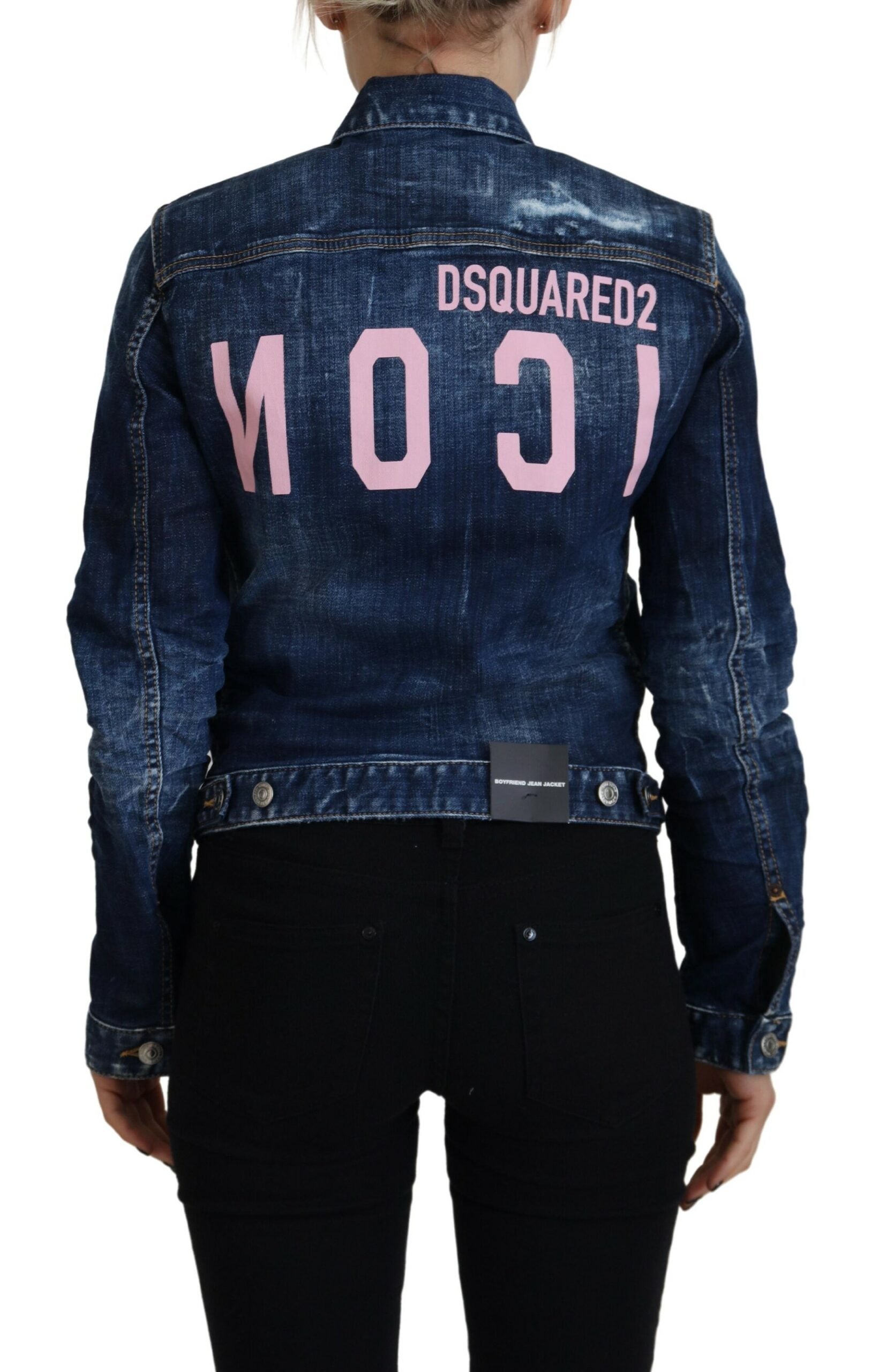 Dsquared² Μπλε εικονίδιο με στάμπα ταλαιπωρημένο τζιν μπουφάν