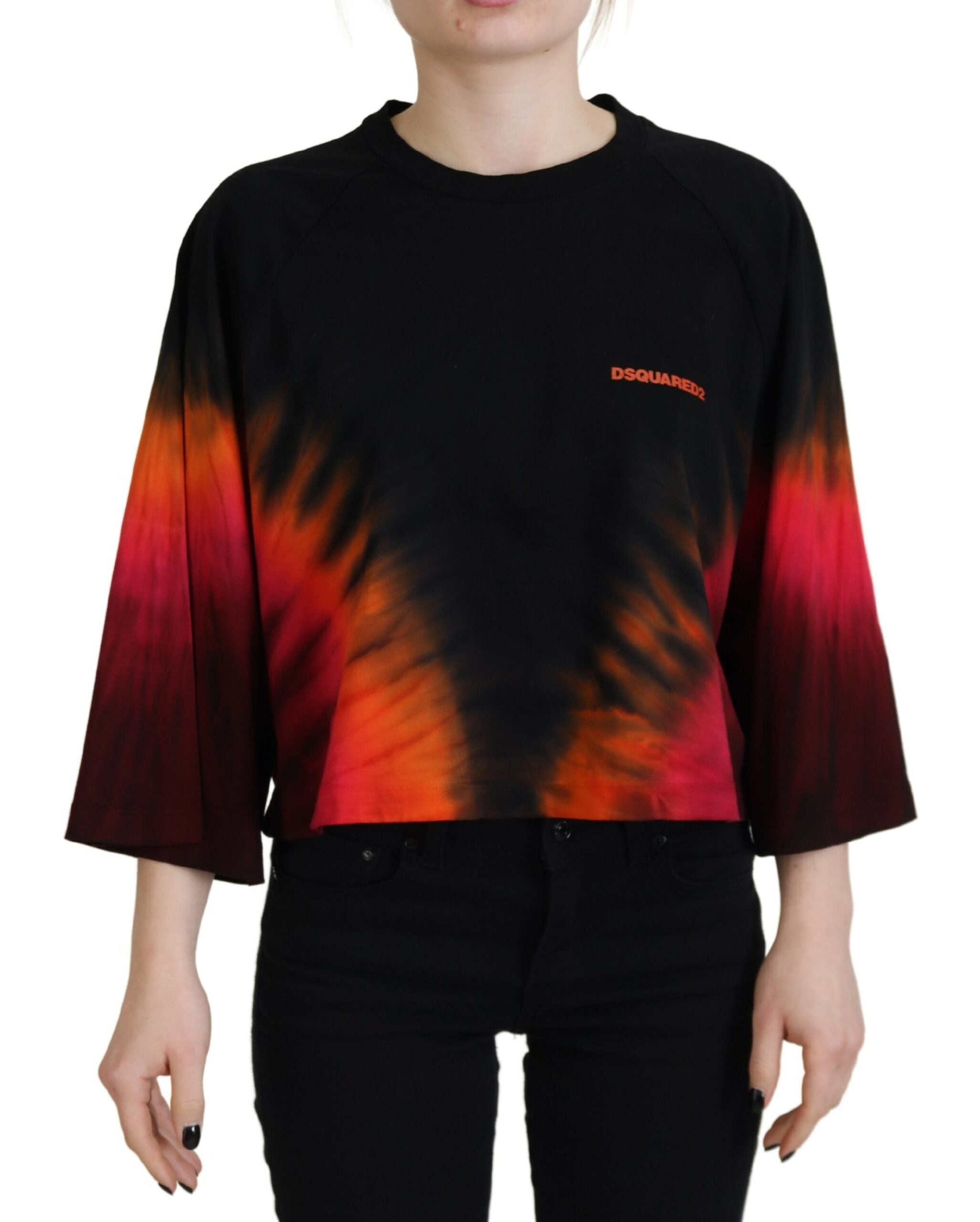 Dsquared² Μαύρο Cotton Tie Dye Crew Neck Casual Top