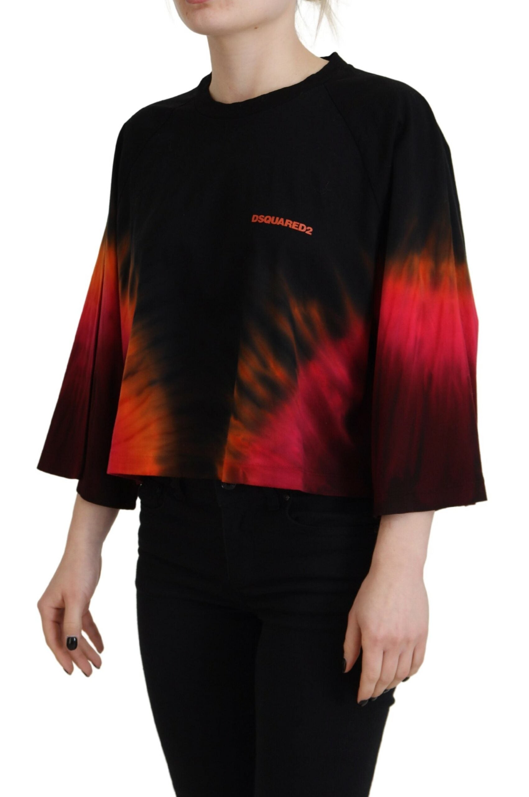 Dsquared² Μαύρο Cotton Tie Dye Crew Neck Casual Top