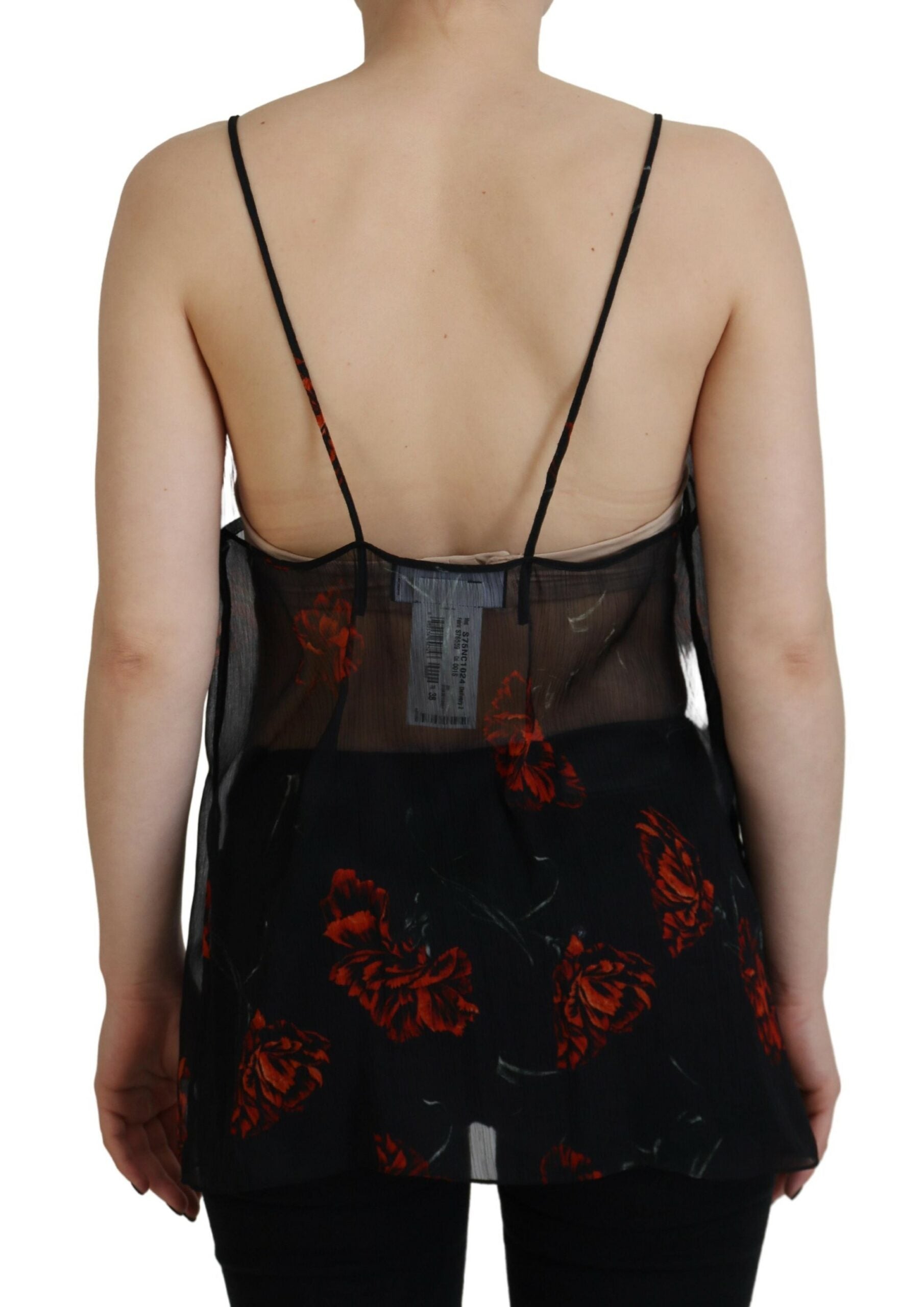 Dsquared² Black Floral Print Spaghetti Strap Tank Blouse Top