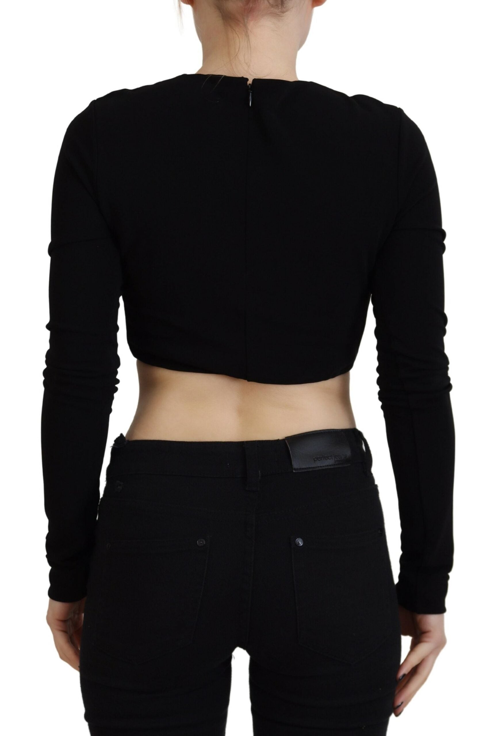 Dsquared² Black Viscose Cropped Round Neck Long Sleeves Top