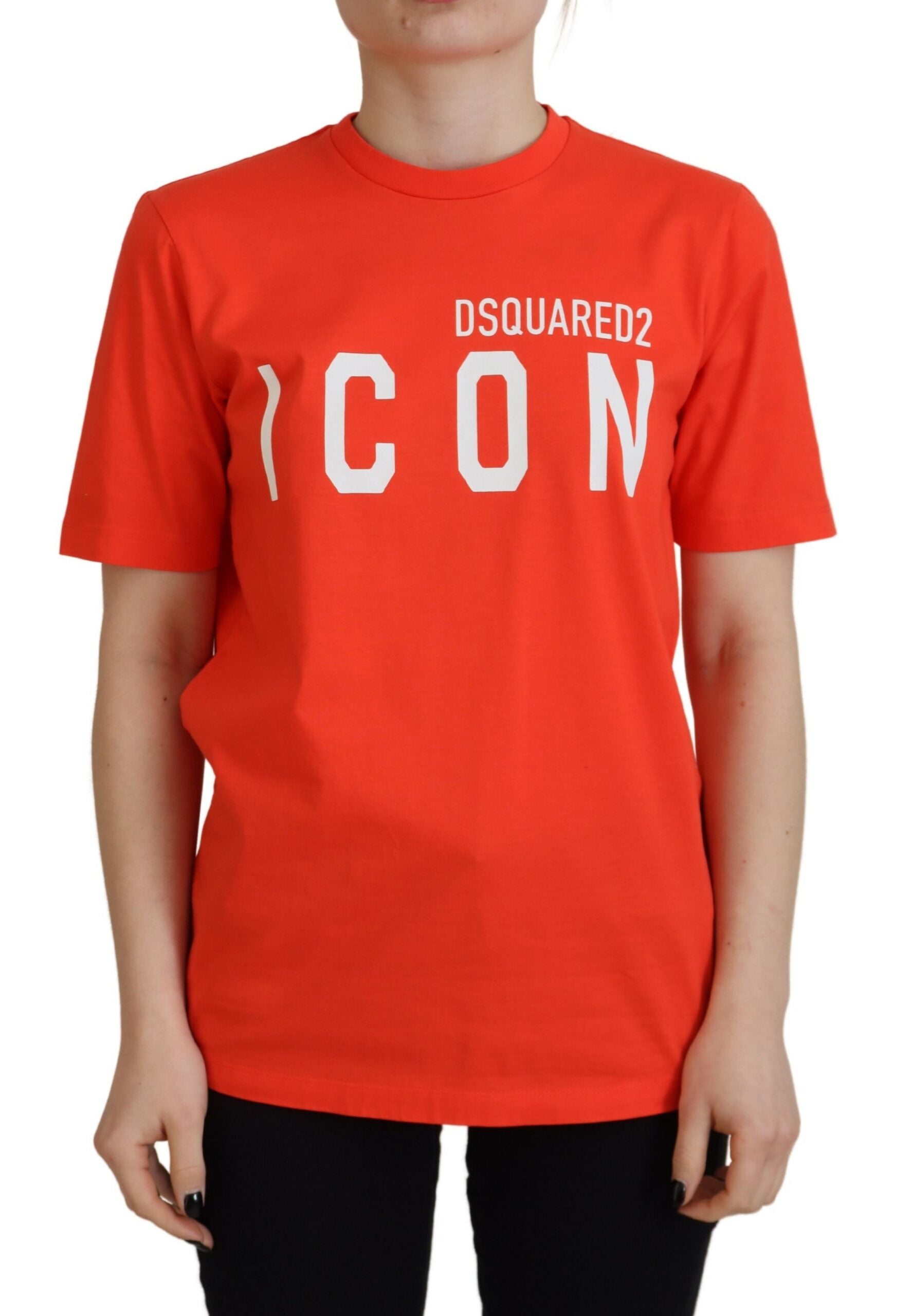 T-shirt Dsquared² Πορτοκαλί βαμβακερό γυαλιστερό Icon East Tee Crewnneck