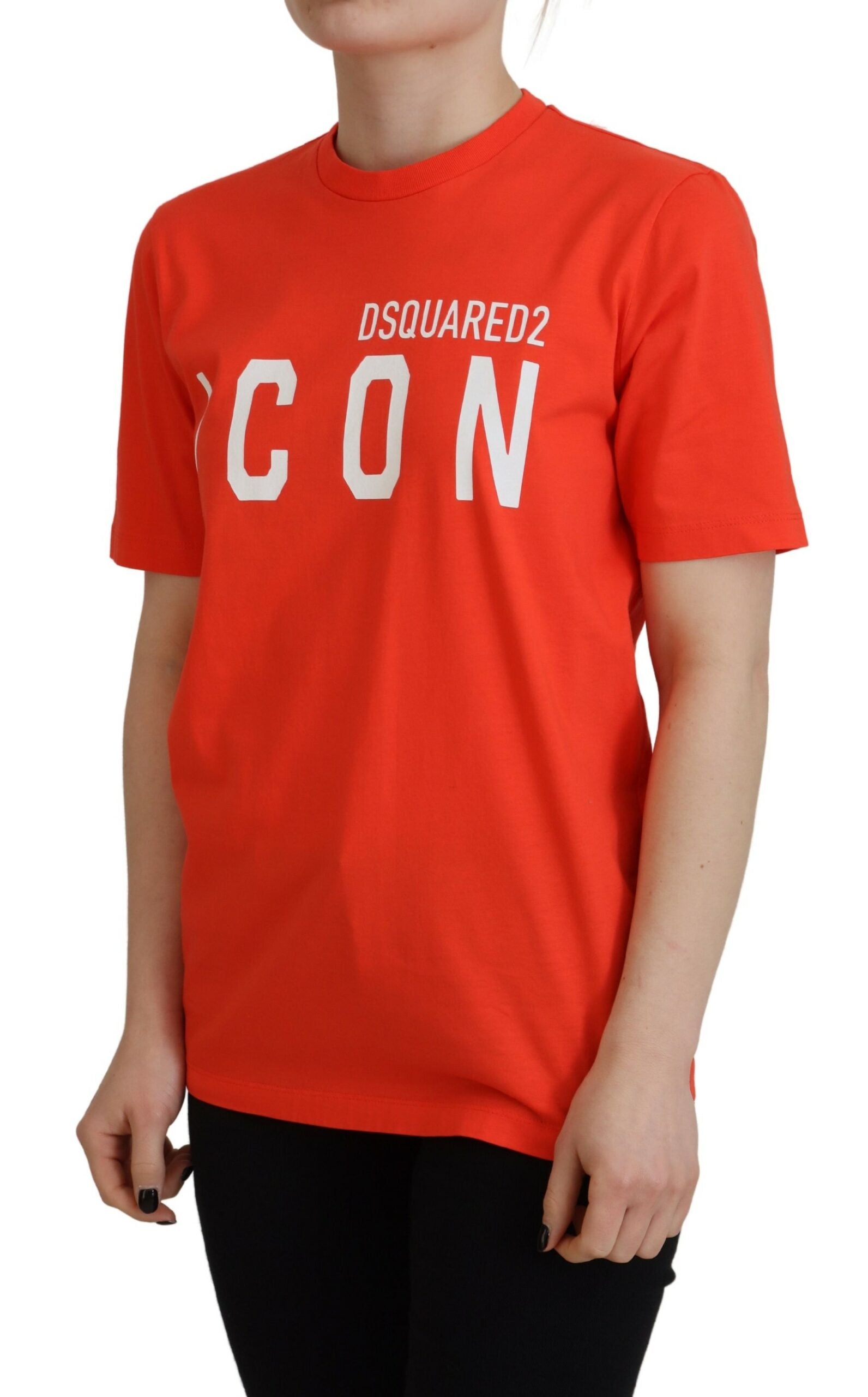 T-shirt Dsquared² Πορτοκαλί βαμβακερό γυαλιστερό Icon East Tee Crewnneck