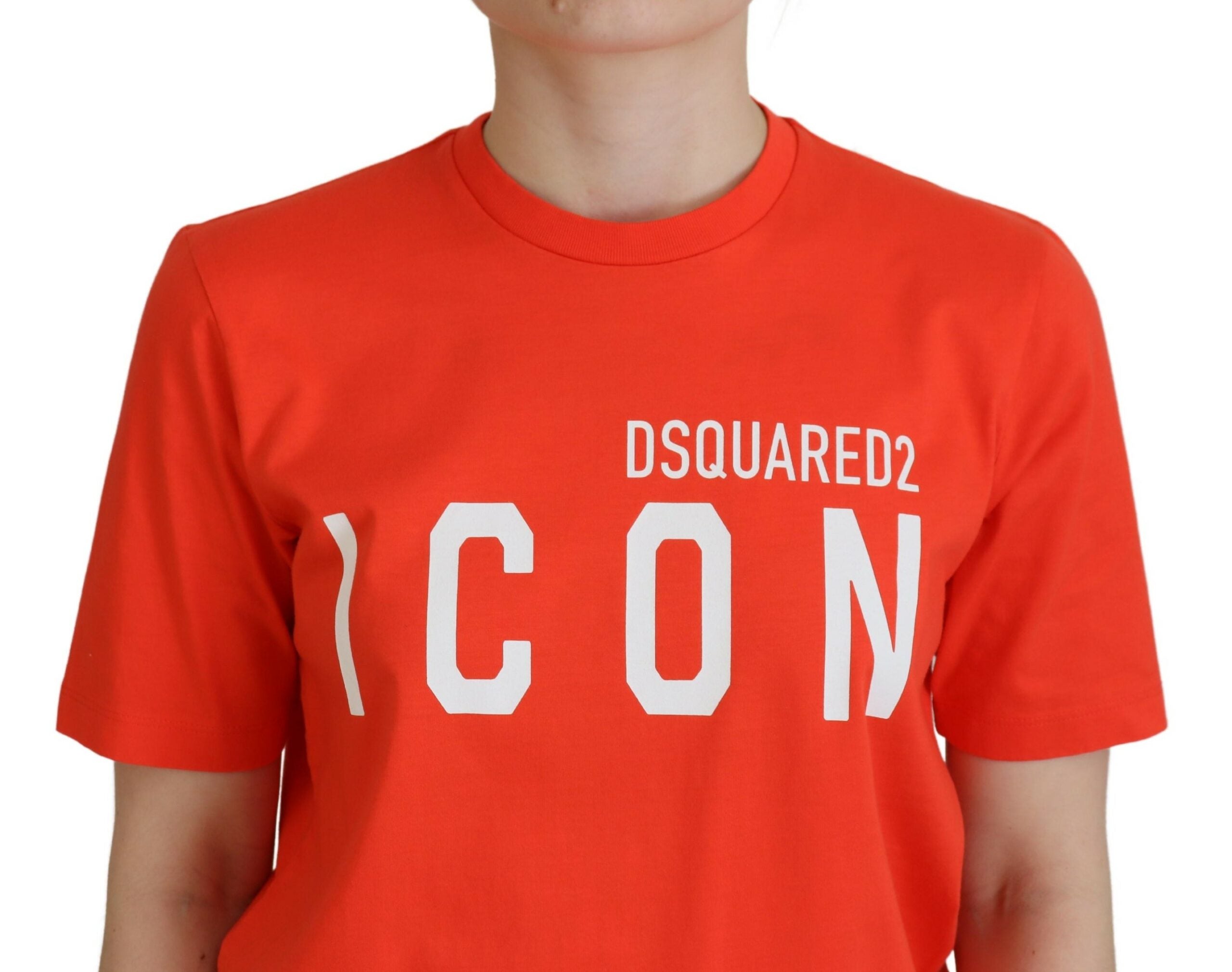 T-shirt Dsquared² Πορτοκαλί βαμβακερό γυαλιστερό Icon East Tee Crewnneck