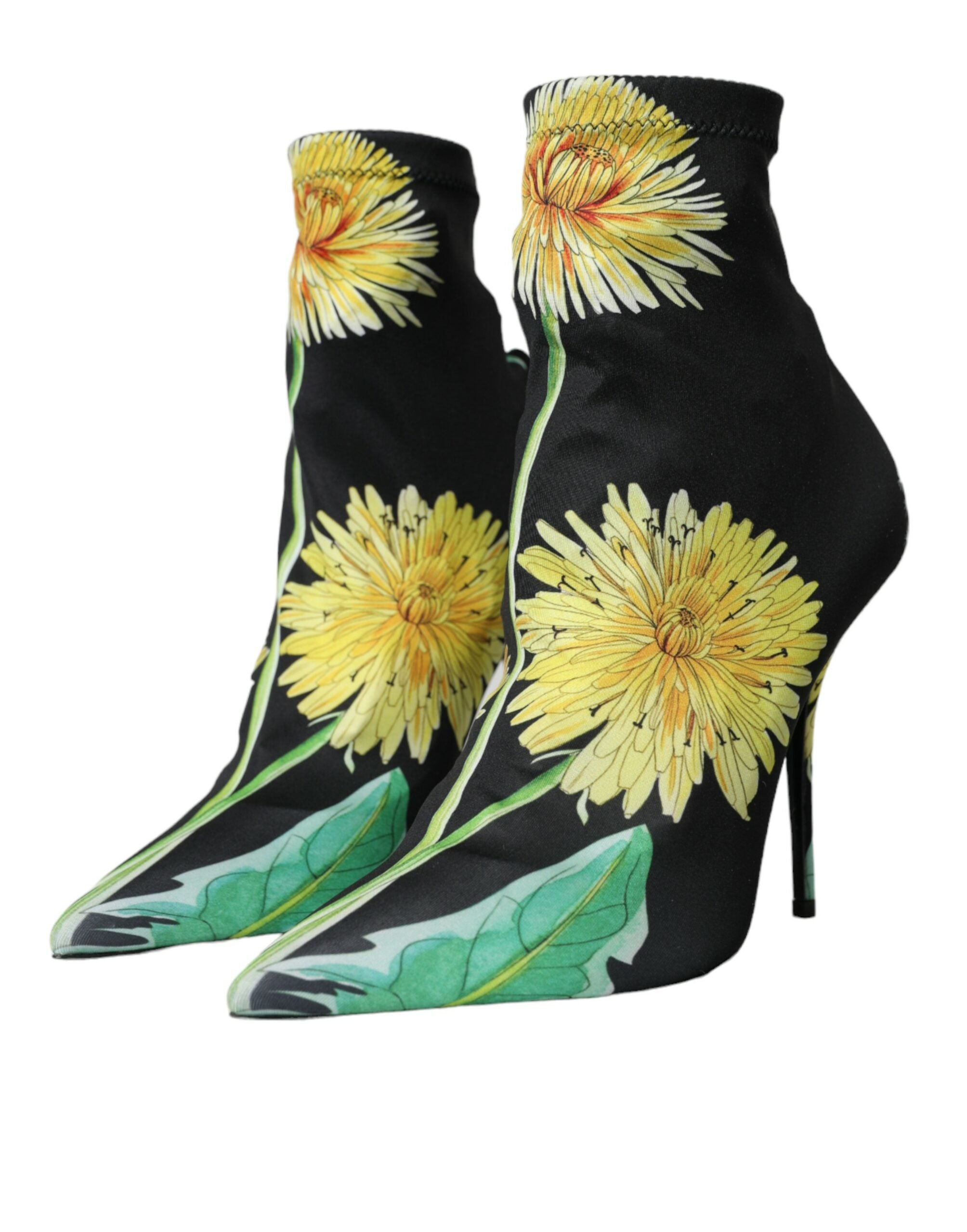 Παπούτσια Dolce &amp; Gabbana Black Floral Ζέρσεϊ Stretch Boots