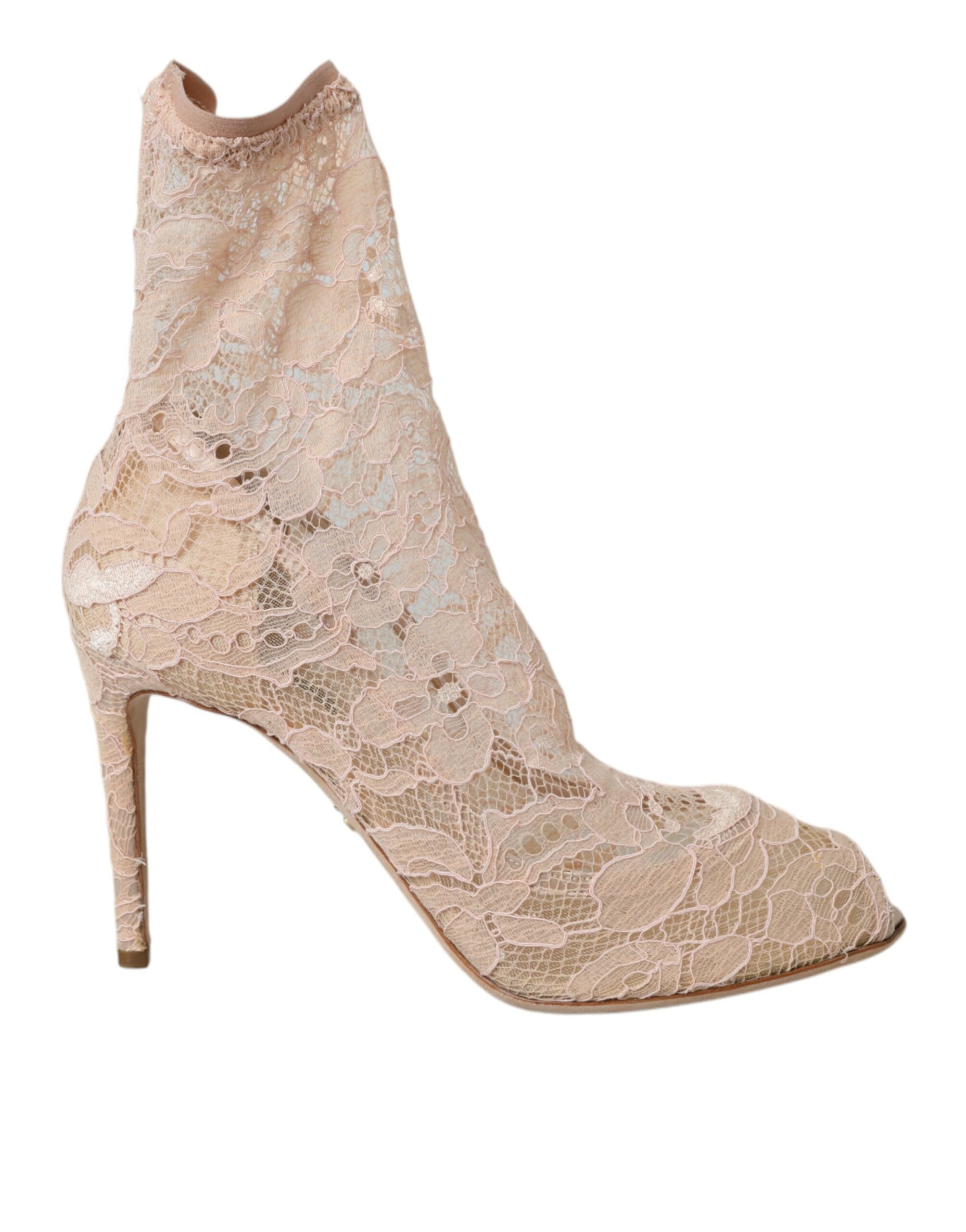 Παπούτσια Dolce &amp; Gabbana Beige Stretch Taormina Lace Boots