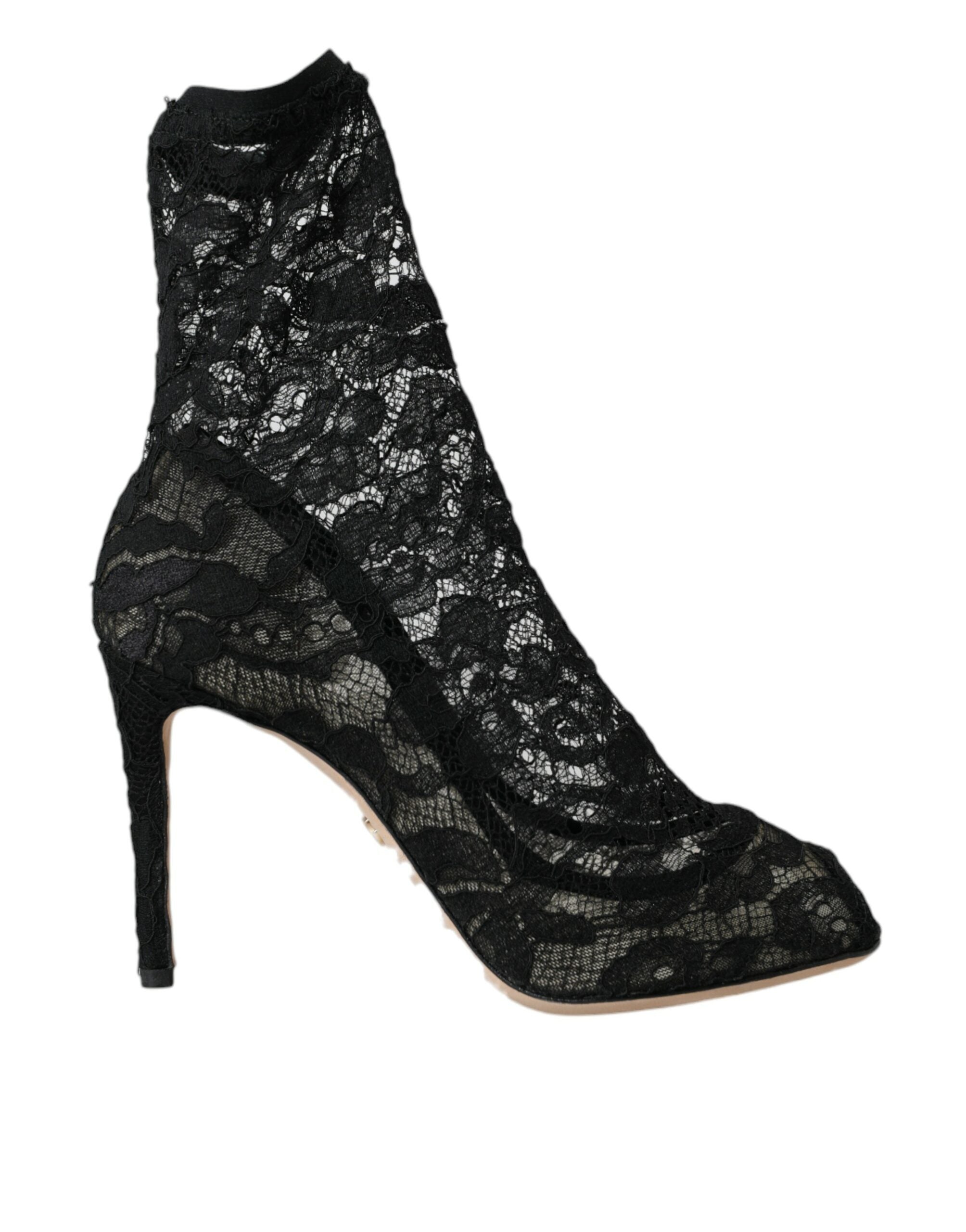 Παπούτσια Dolce &amp; Gabbana Black Stretch Taormina Lace Boots