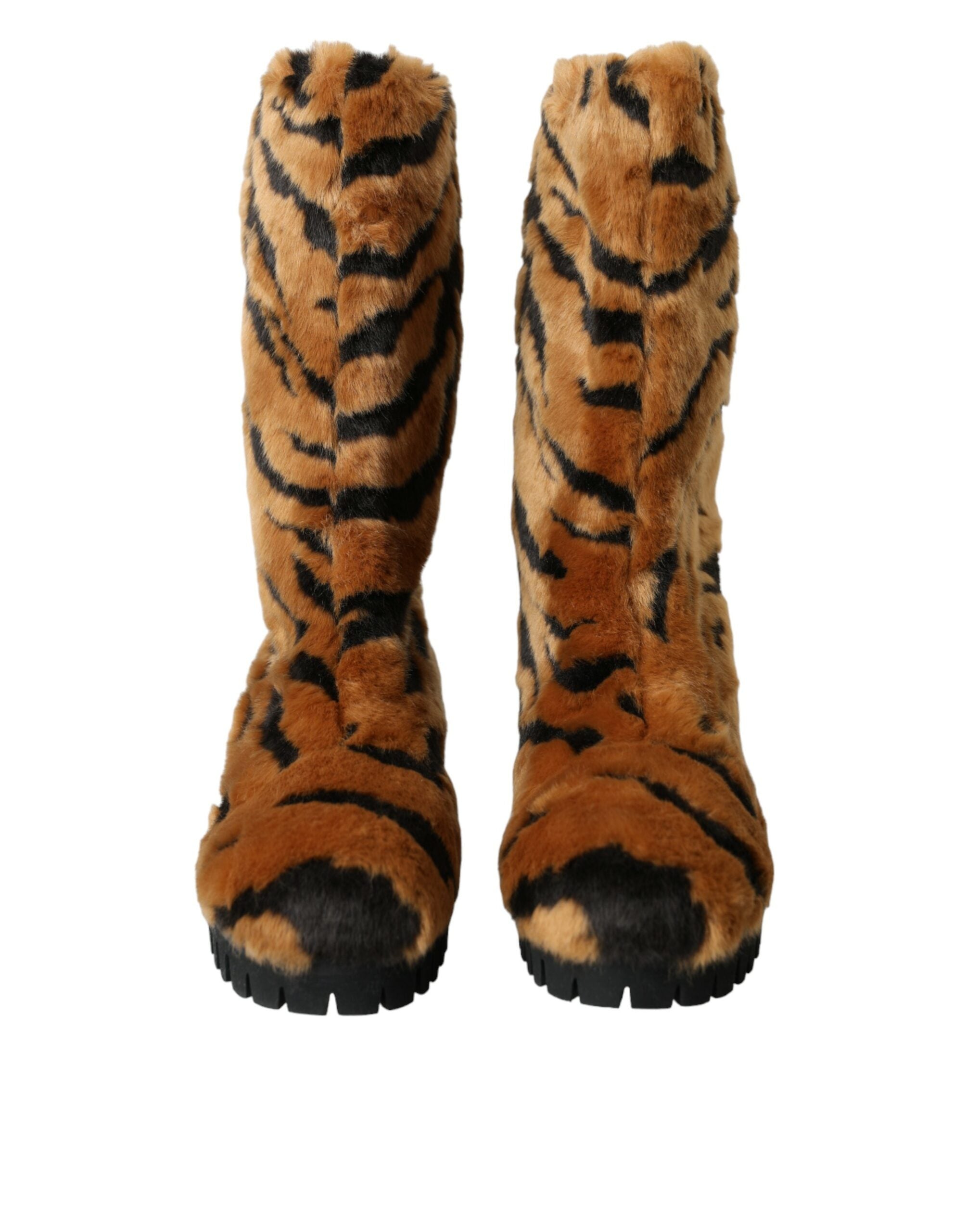 Παπούτσια Dolce &amp; Gabbana Brown Tiger Fur Leather Mid Calf Boots