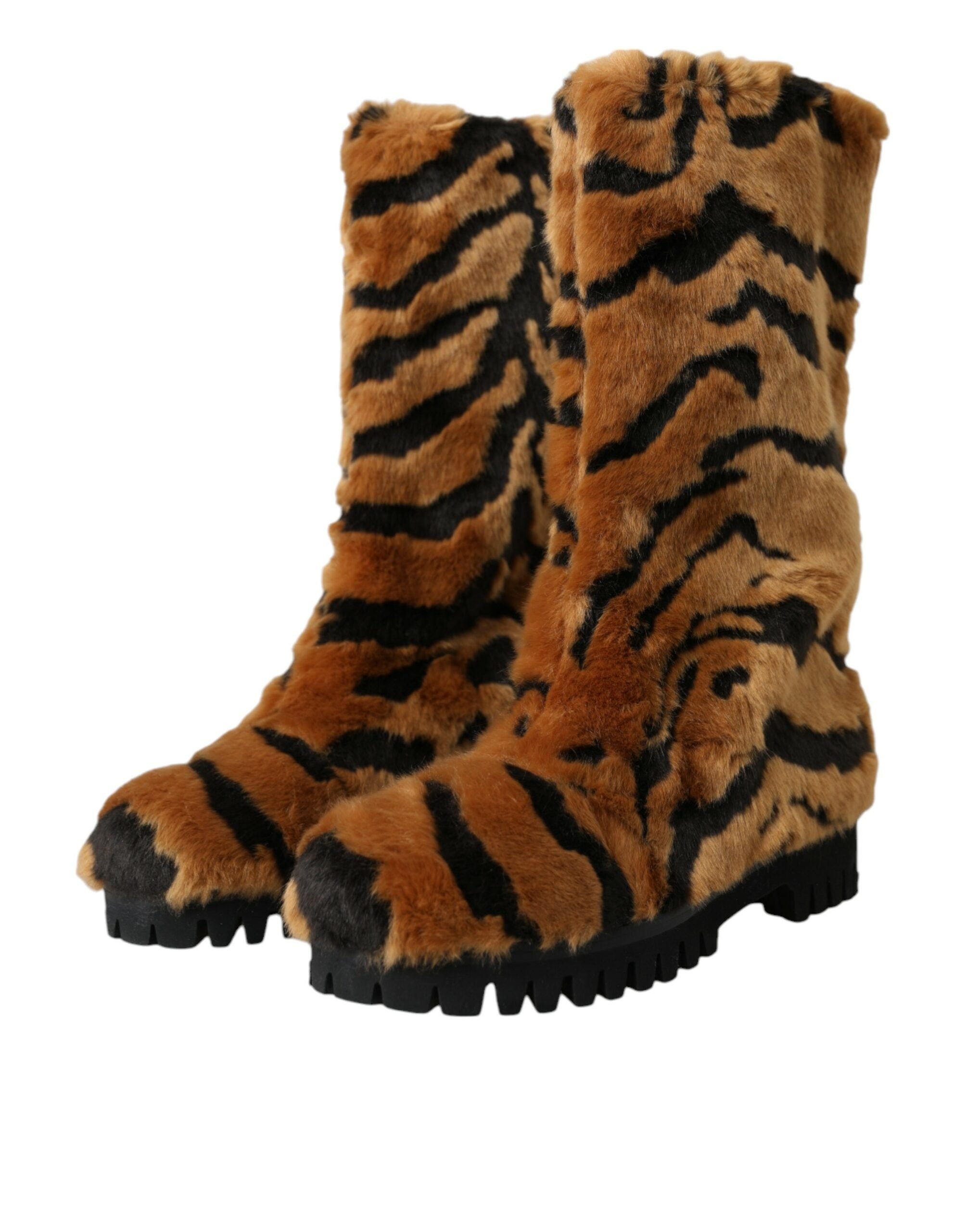 Παπούτσια Dolce &amp; Gabbana Brown Tiger Fur Leather Mid Calf Boots