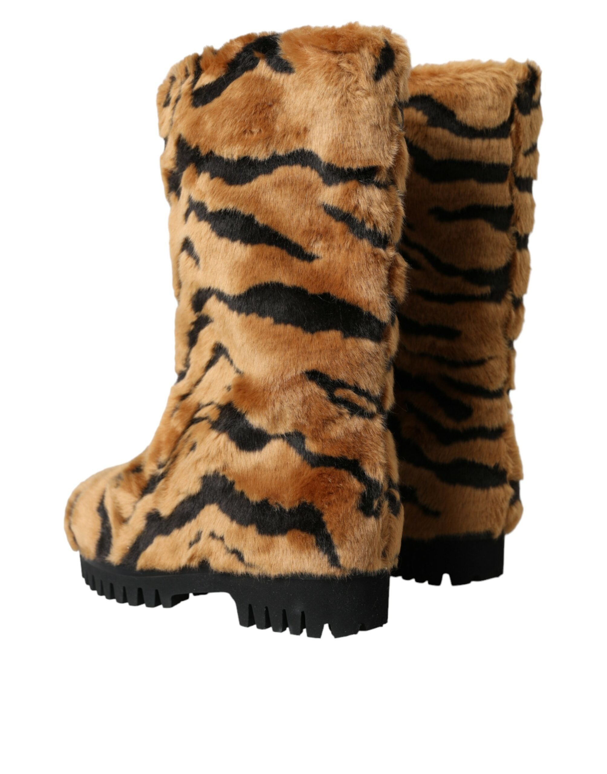 Παπούτσια Dolce &amp; Gabbana Brown Tiger Fur Leather Mid Calf Boots