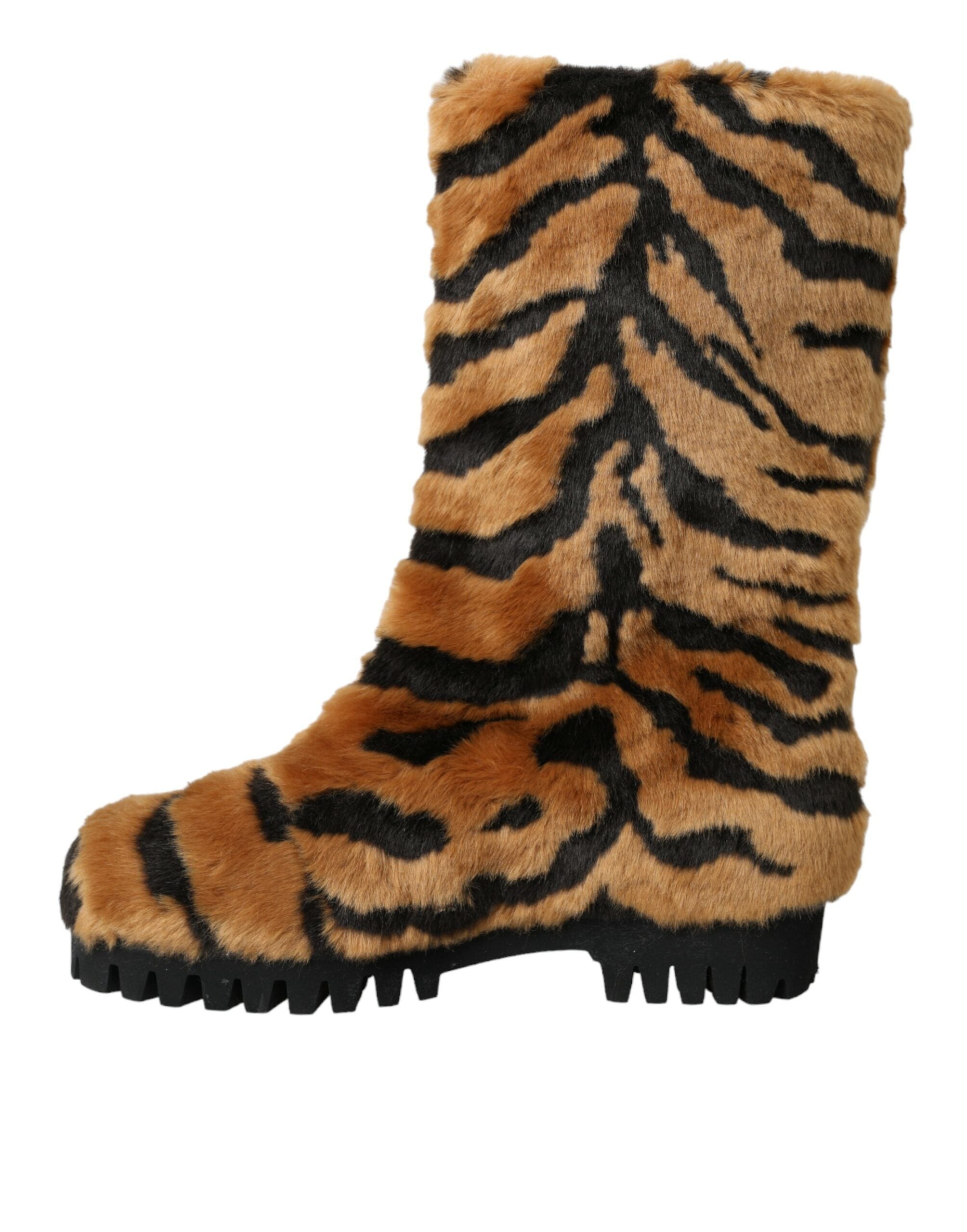 Παπούτσια Dolce &amp; Gabbana Brown Tiger Fur Leather Mid Calf Boots