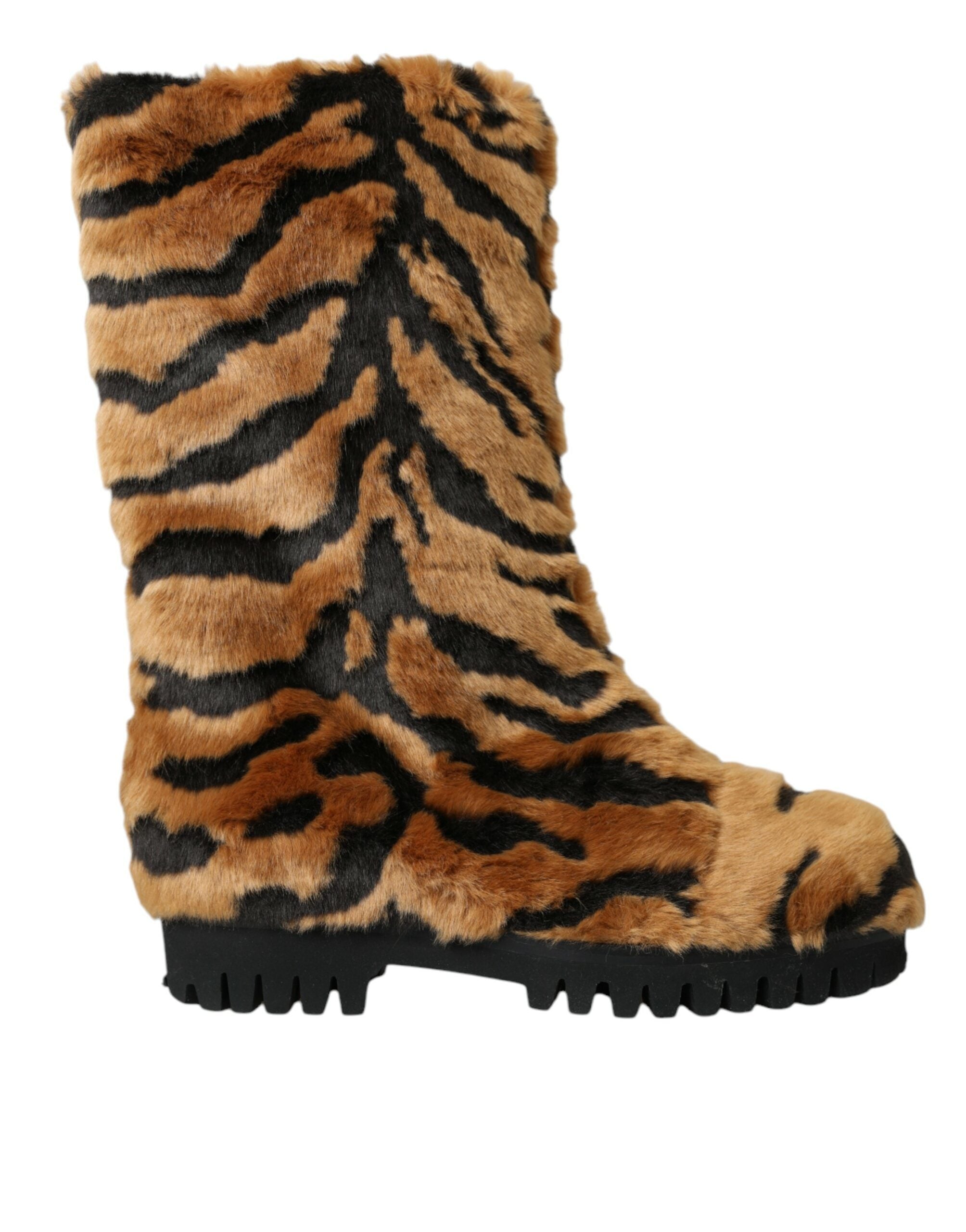 Παπούτσια Dolce &amp; Gabbana Brown Tiger Fur Leather Mid Calf Boots