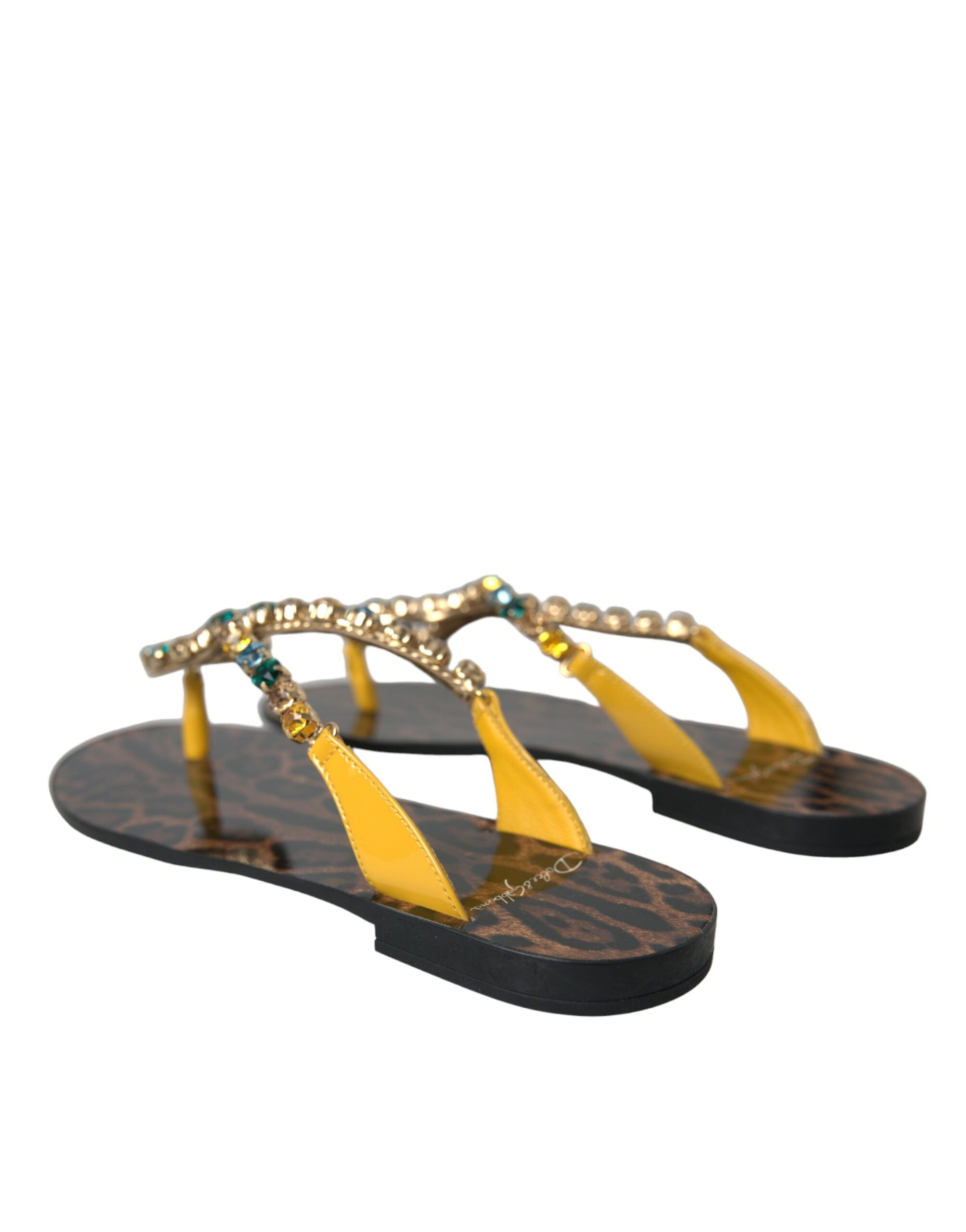 Dolce &amp; Gabbana Mustard Crystal Calf Leather Beachwear Παπούτσια