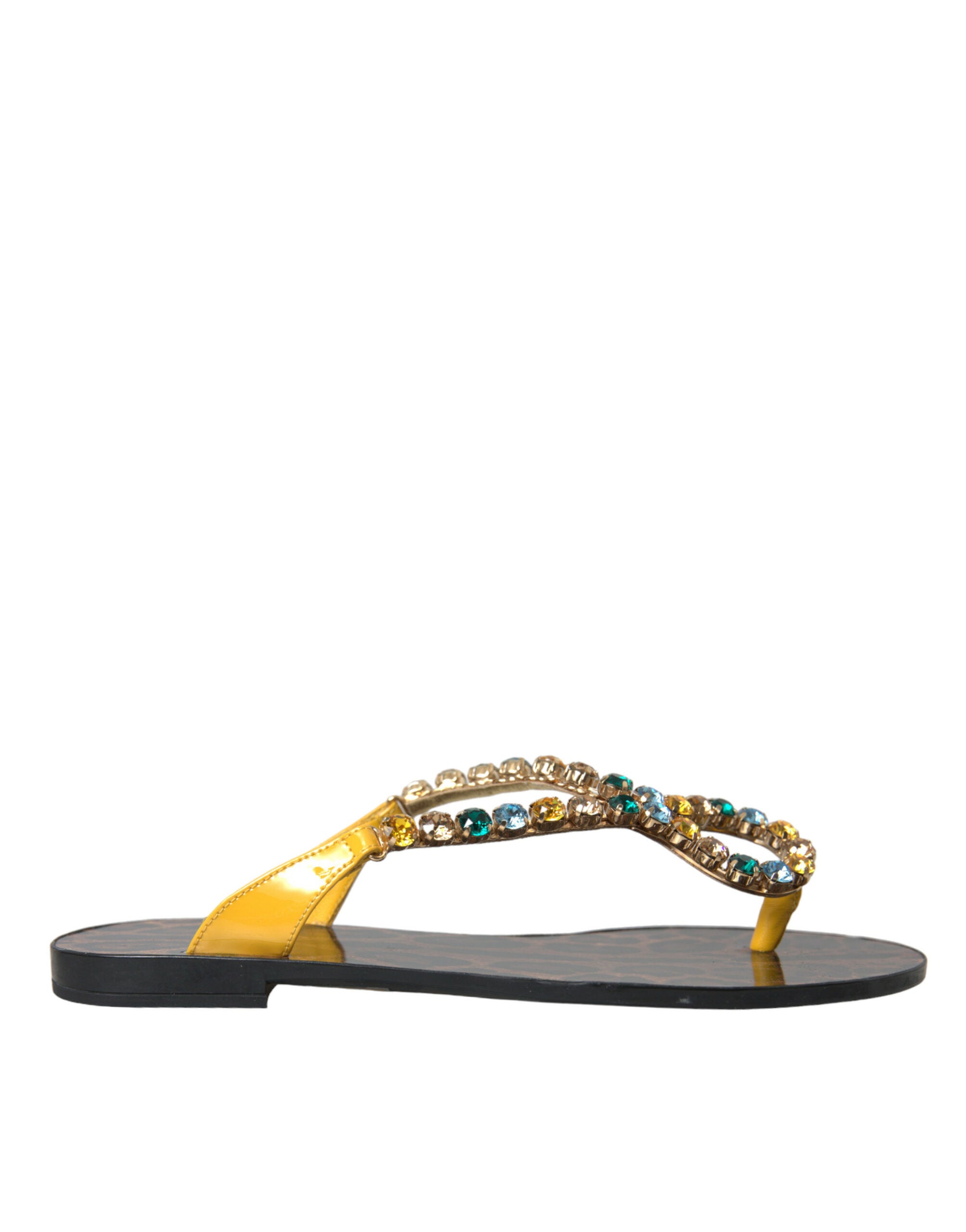 Dolce &amp; Gabbana Mustard Crystal Calf Leather Beachwear Παπούτσια