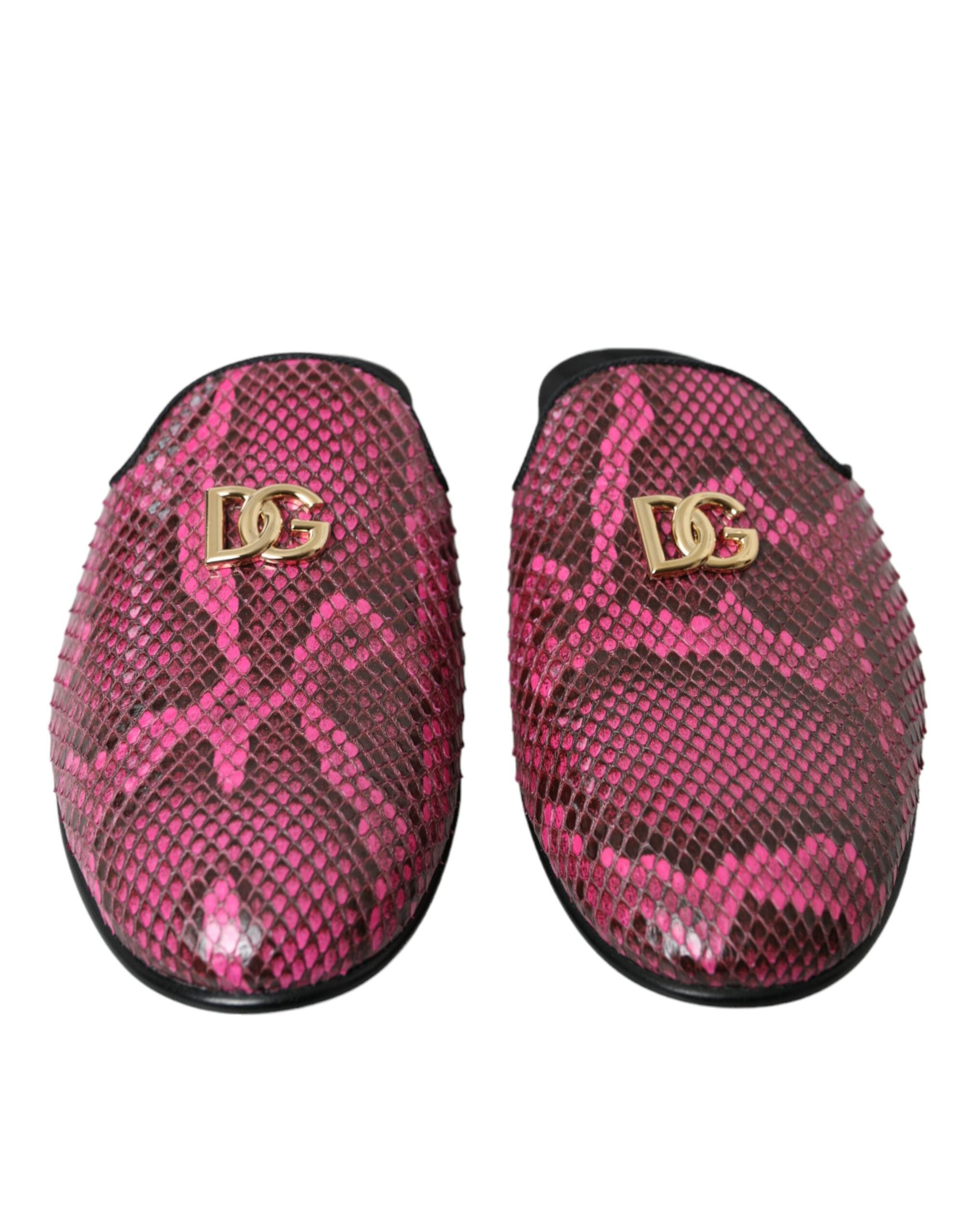 Dolce &amp; Gabbana Fuchsia Python Logo Mule Flat σανδάλια Παπούτσια