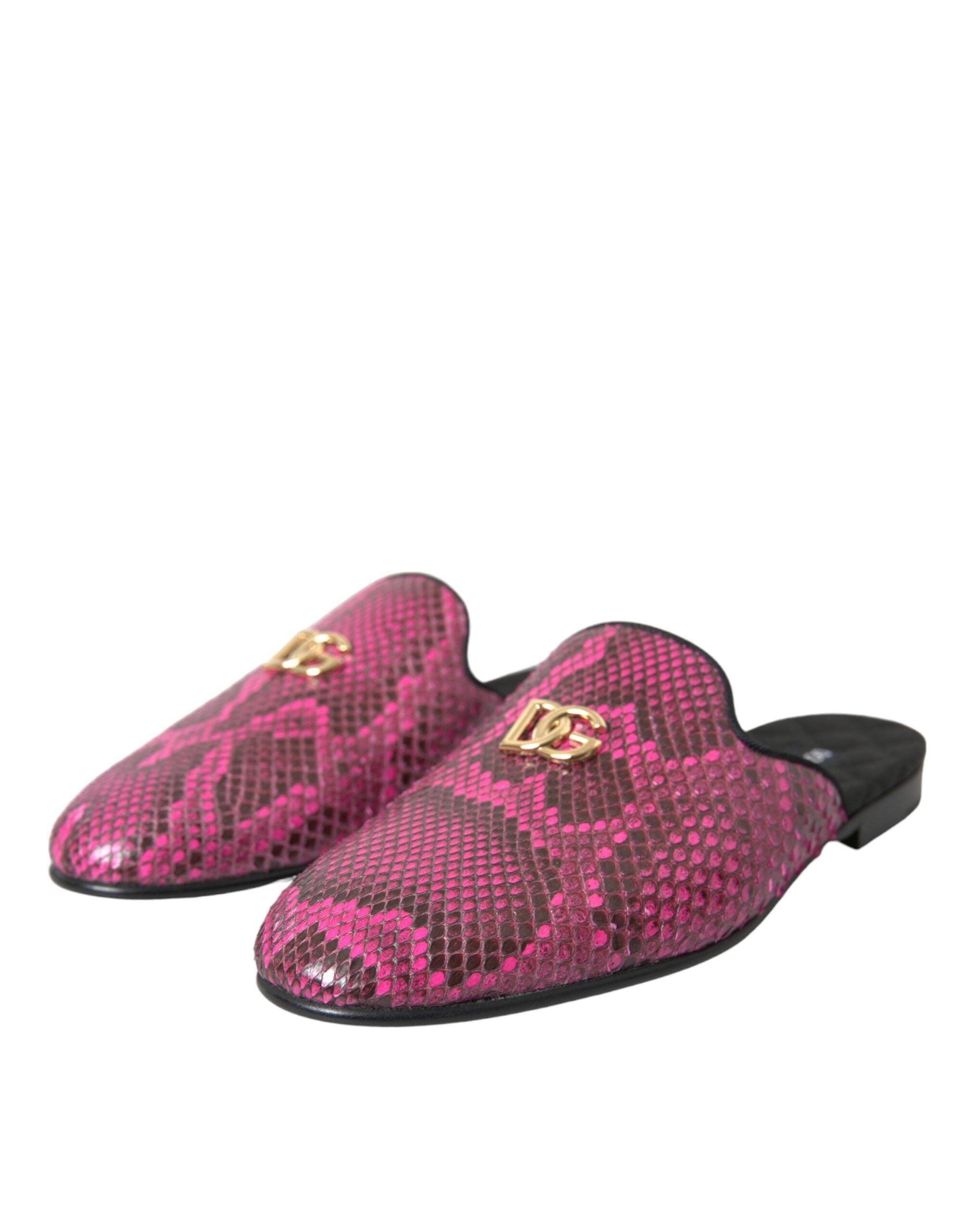 Dolce &amp; Gabbana Fuchsia Python Logo Mule Flat σανδάλια Παπούτσια