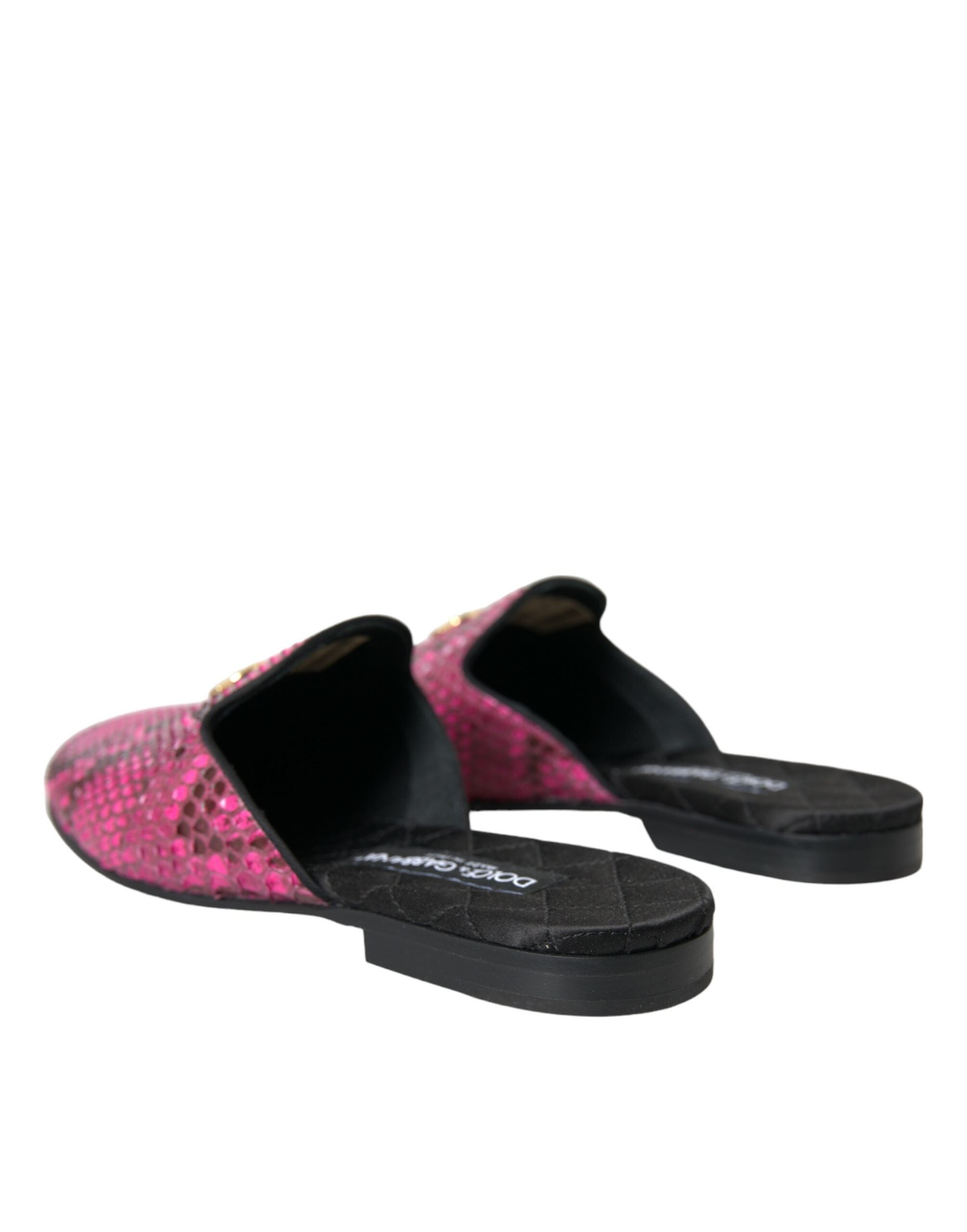 Dolce &amp; Gabbana Fuchsia Python Logo Mule Flat σανδάλια Παπούτσια