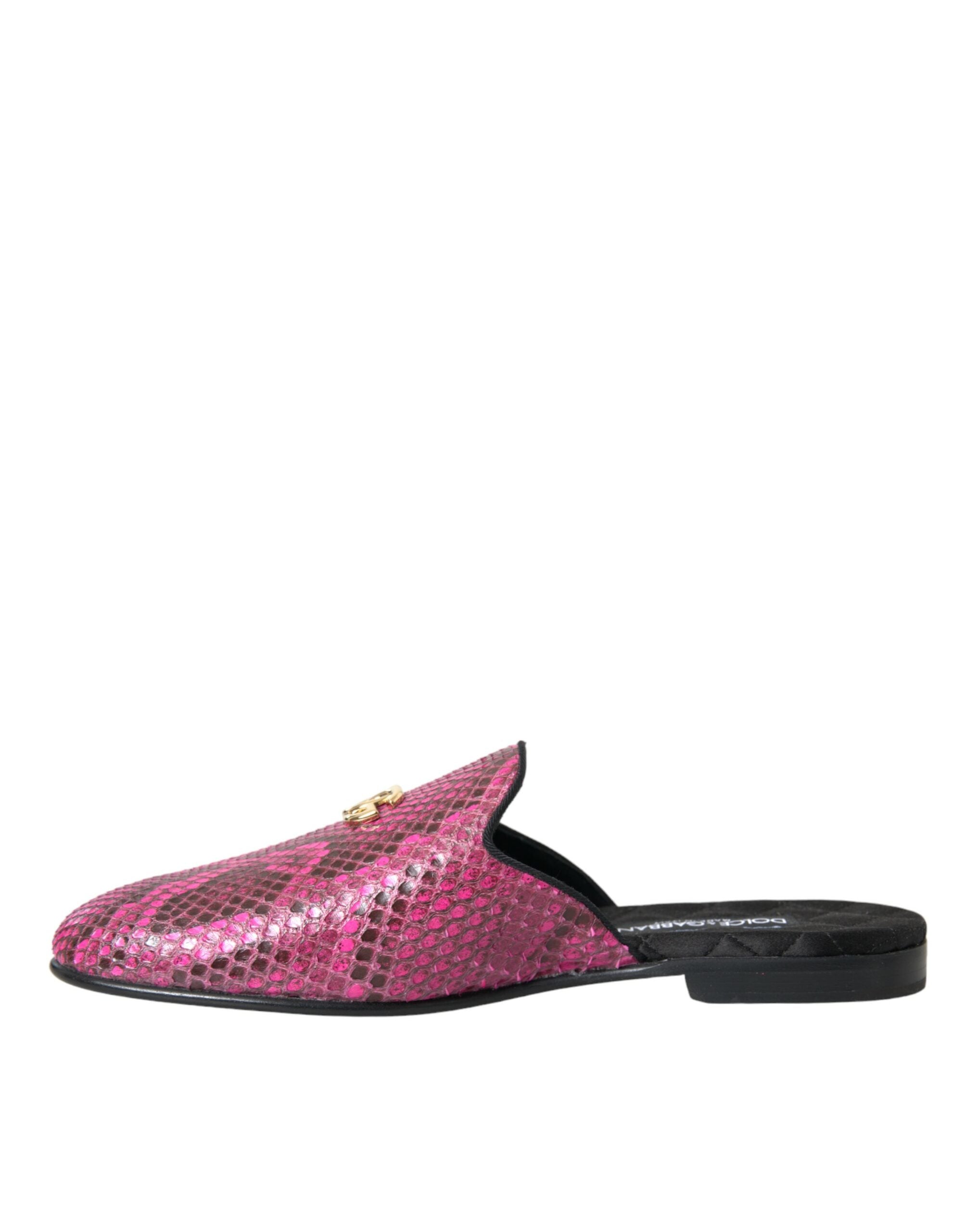 Dolce &amp; Gabbana Fuchsia Python Logo Mule Flat σανδάλια Παπούτσια