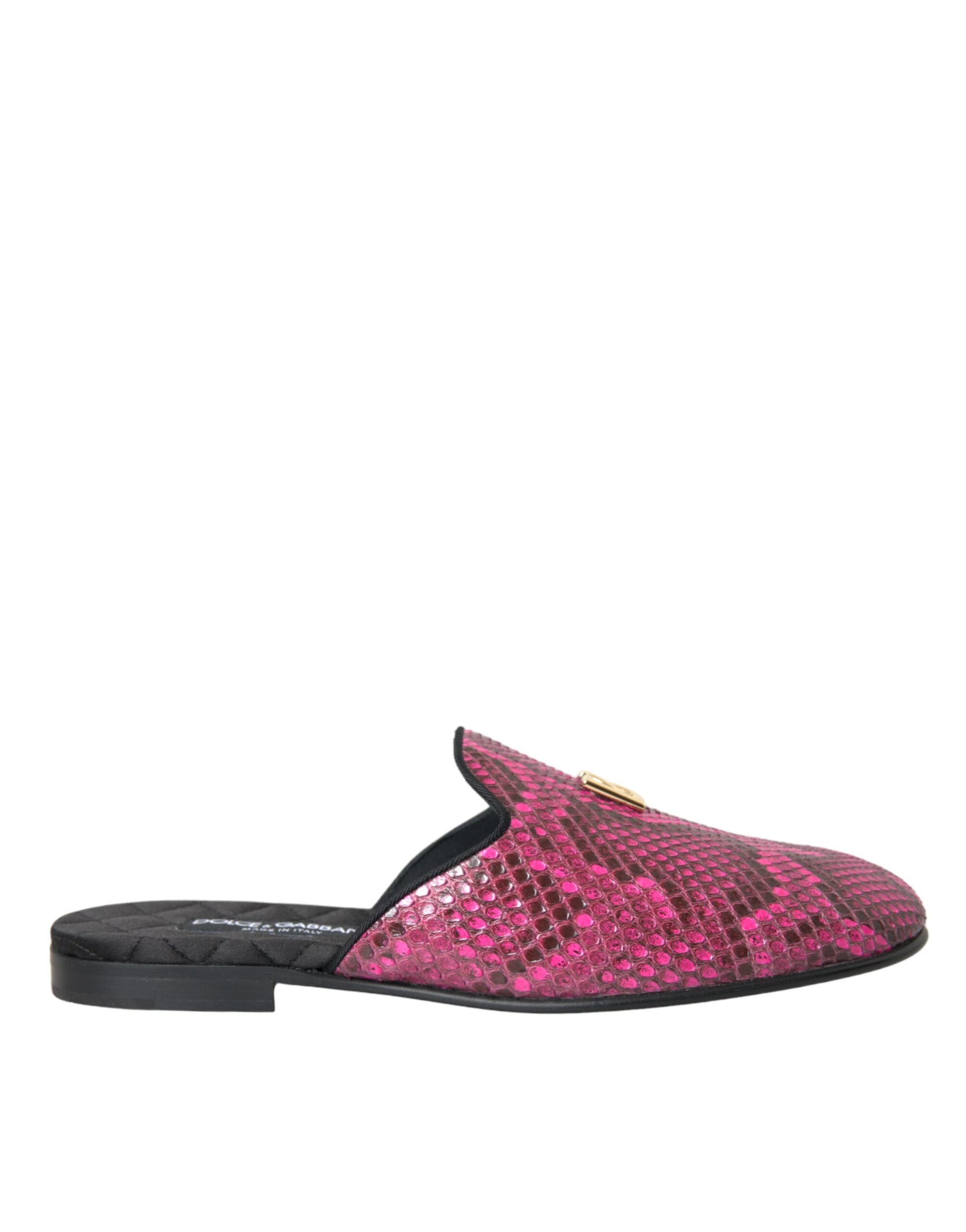 Dolce &amp; Gabbana Fuchsia Python Logo Mule Flat σανδάλια Παπούτσια