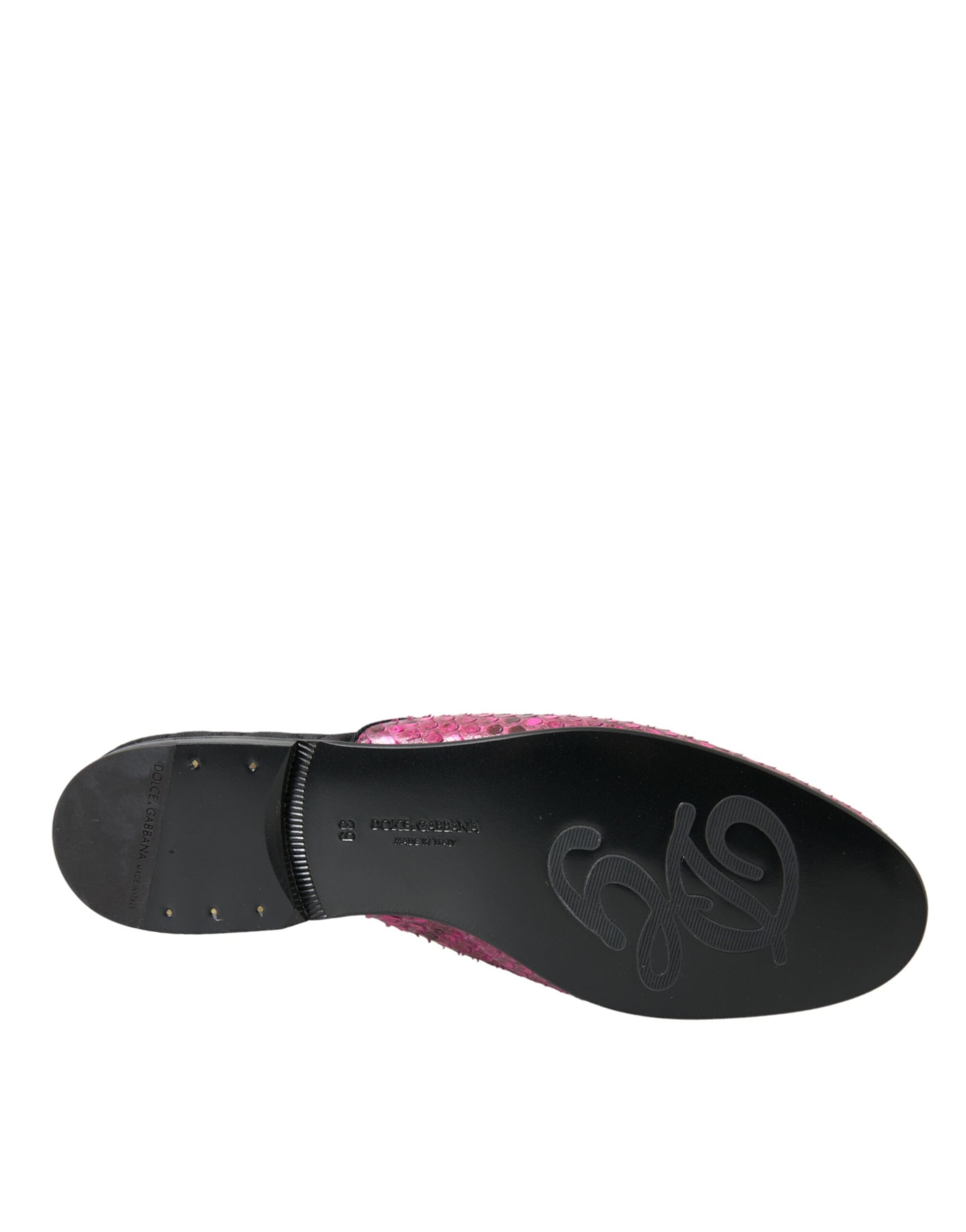 Dolce &amp; Gabbana Fuchsia Python Logo Mule Flat σανδάλια Παπούτσια