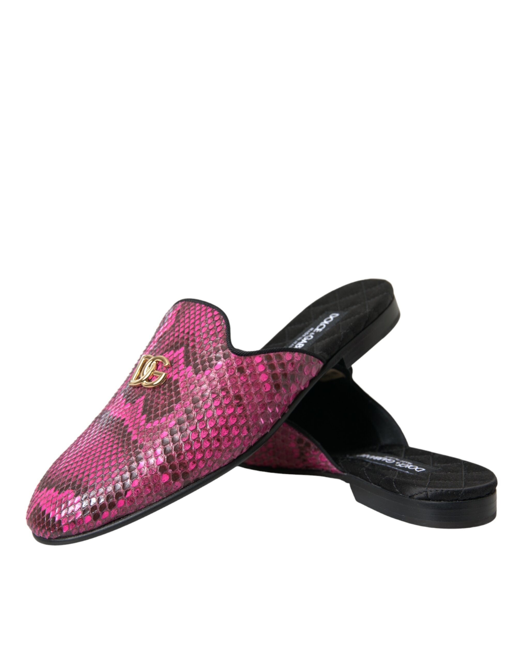 Dolce &amp; Gabbana Fuchsia Python Logo Mule Flat σανδάλια Παπούτσια