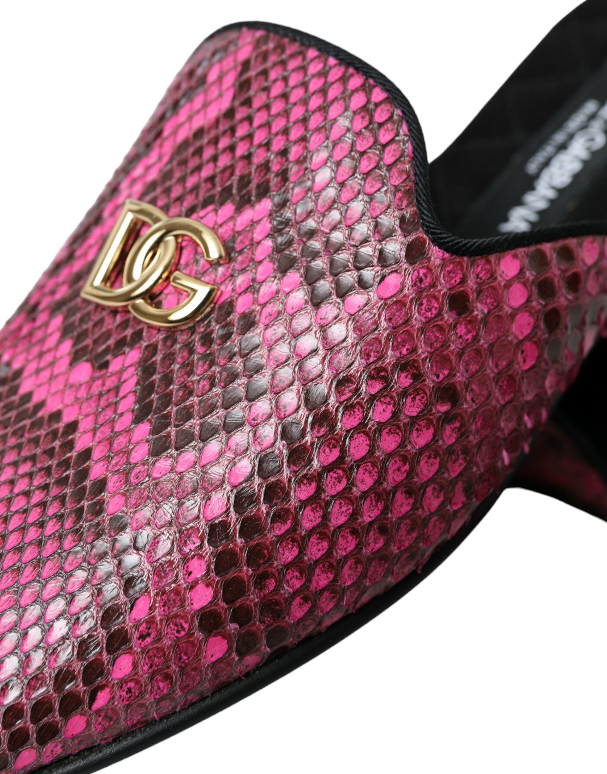 Dolce &amp; Gabbana Fuchsia Python Logo Mule Flat σανδάλια Παπούτσια