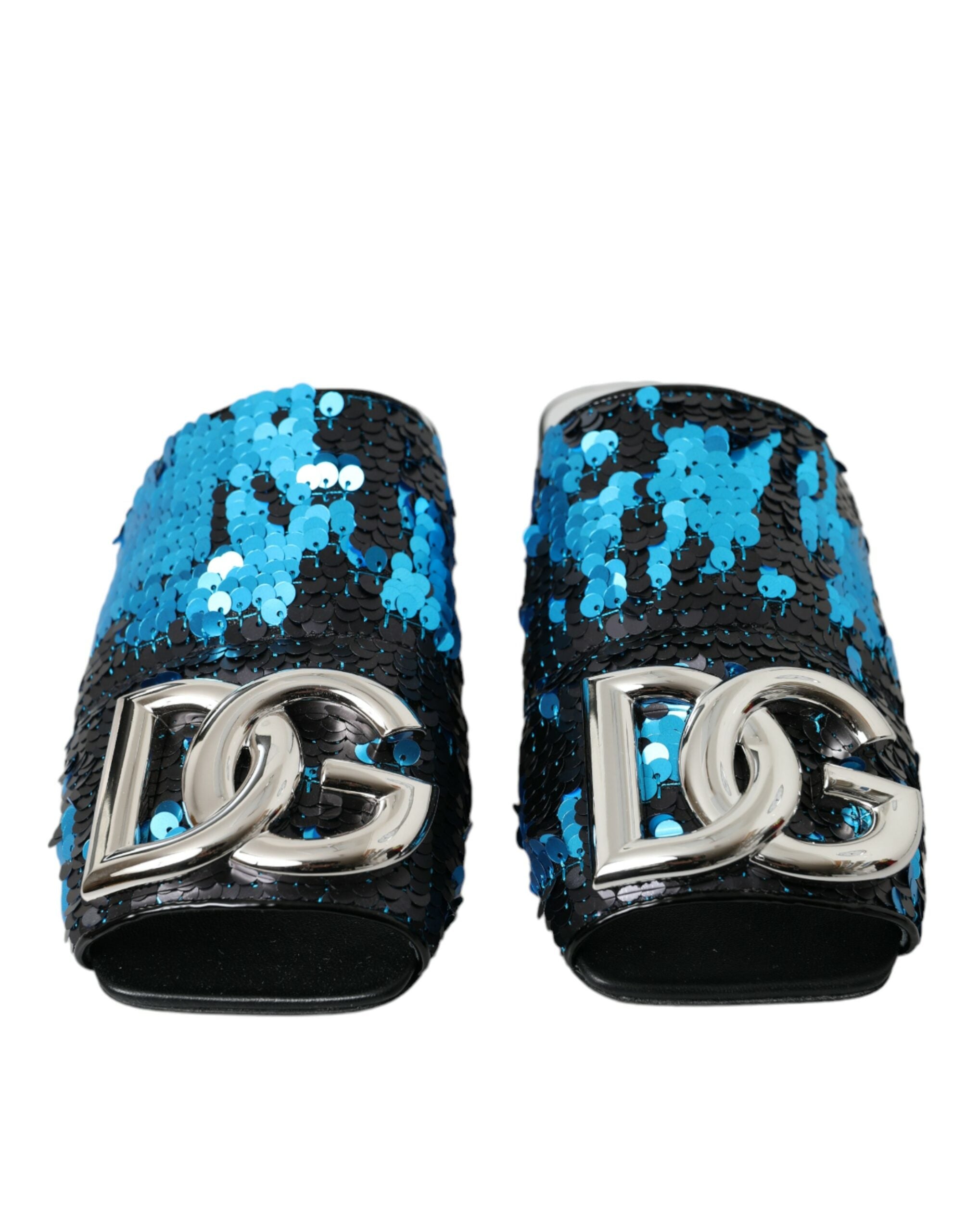 Παπούτσια σανδάλια με λογότυπο Dolce &amp; Gabbana Blue Sequin Slides